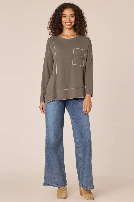Asymmetrical Hem Knit Top - Olive
