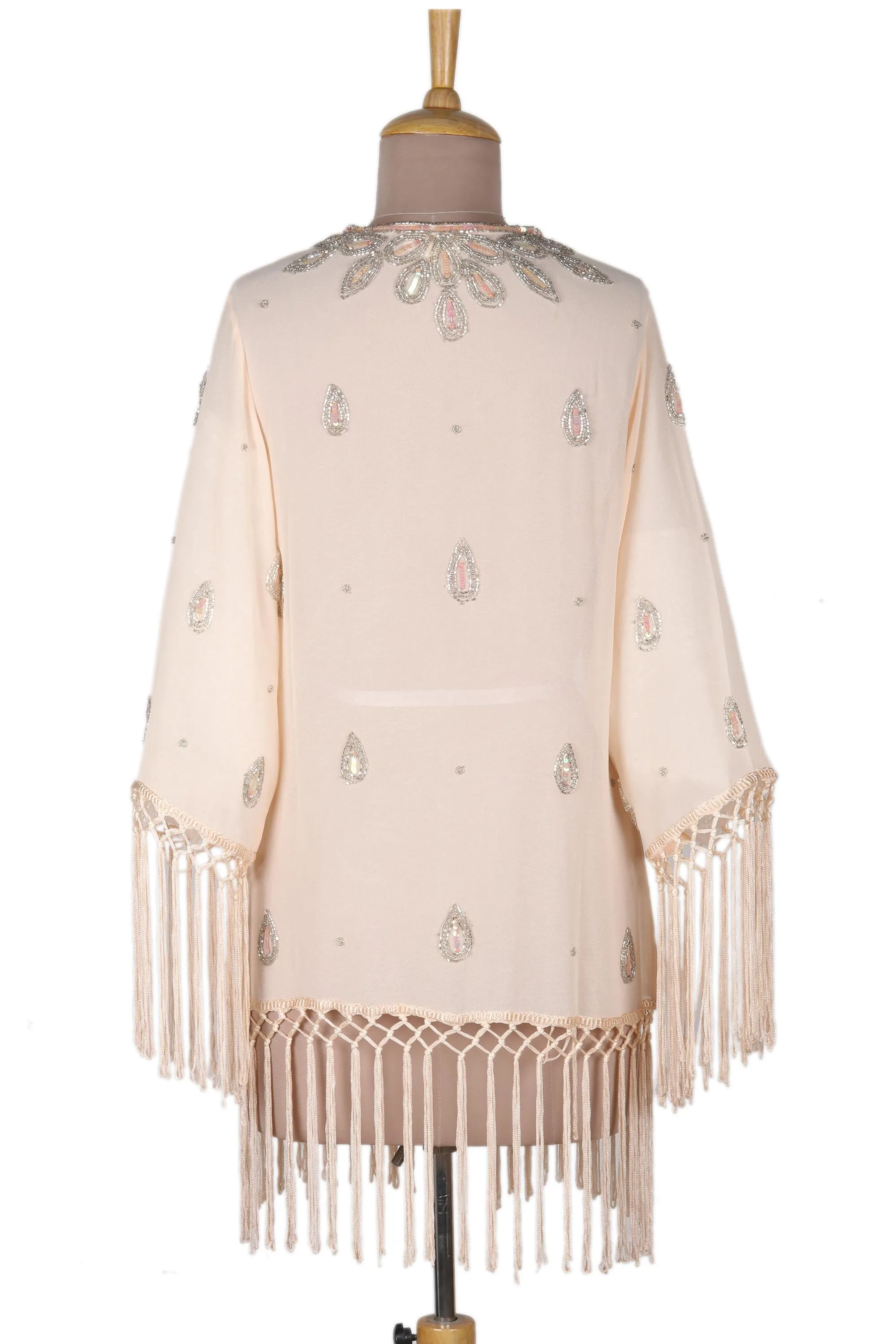 Beaded and Sequined Crepe Jacket from India - Out on the Town | NOVICA