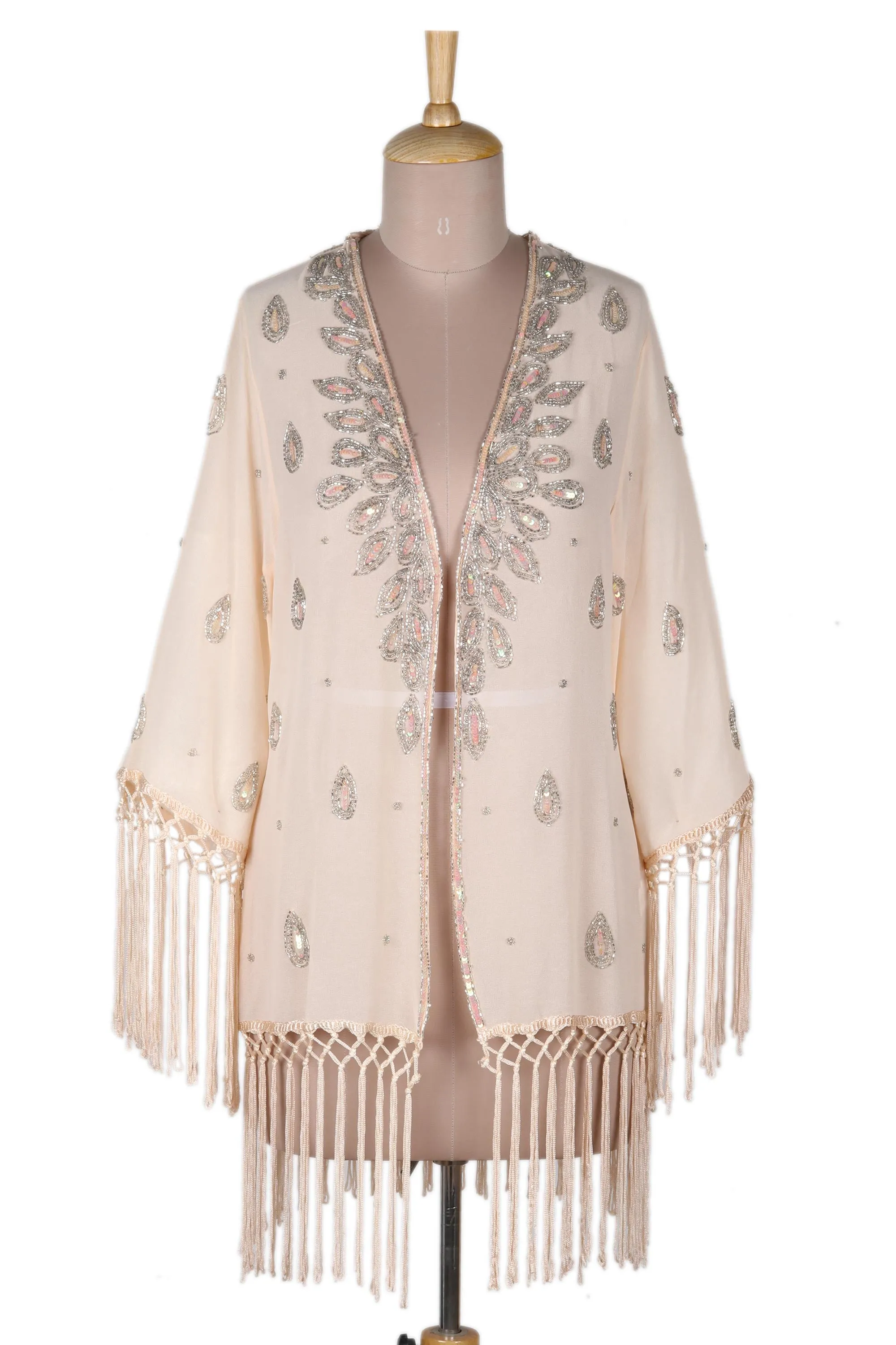Beaded and Sequined Crepe Jacket from India - Out on the Town | NOVICA