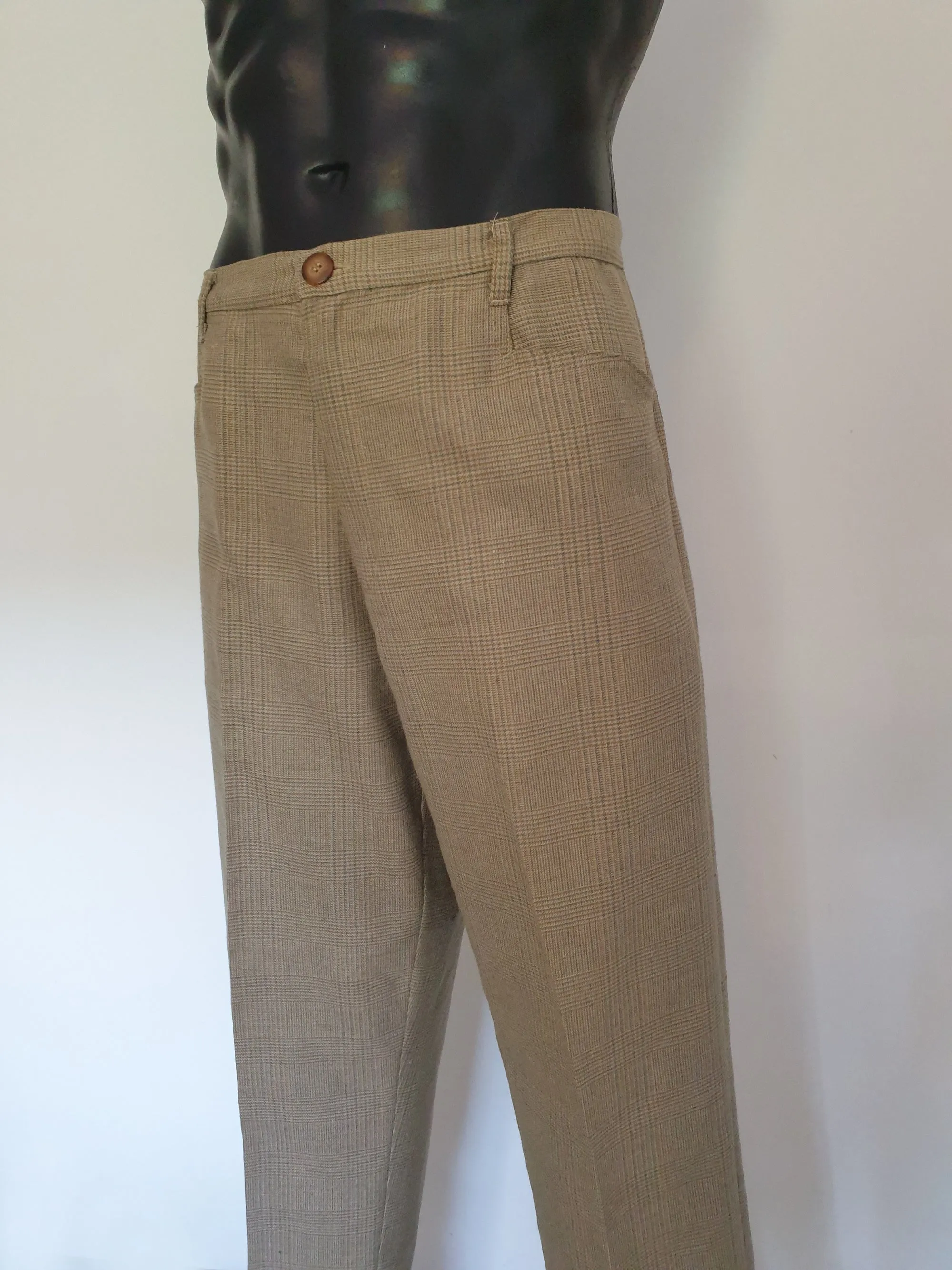 Beige & Green Glen Check Golf Pants by Planet Golf - XL