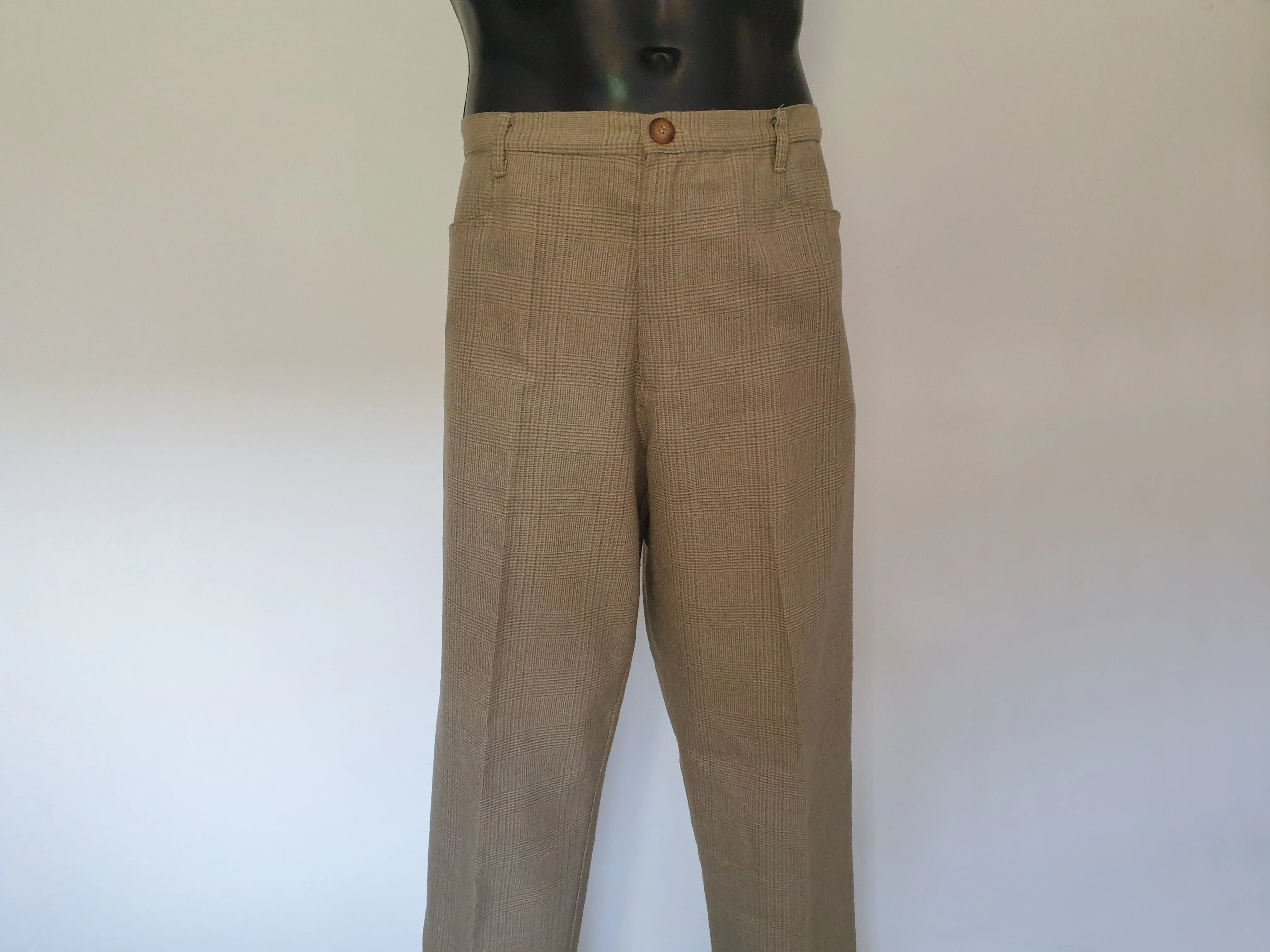 Beige & Green Glen Check Golf Pants by Planet Golf - XL