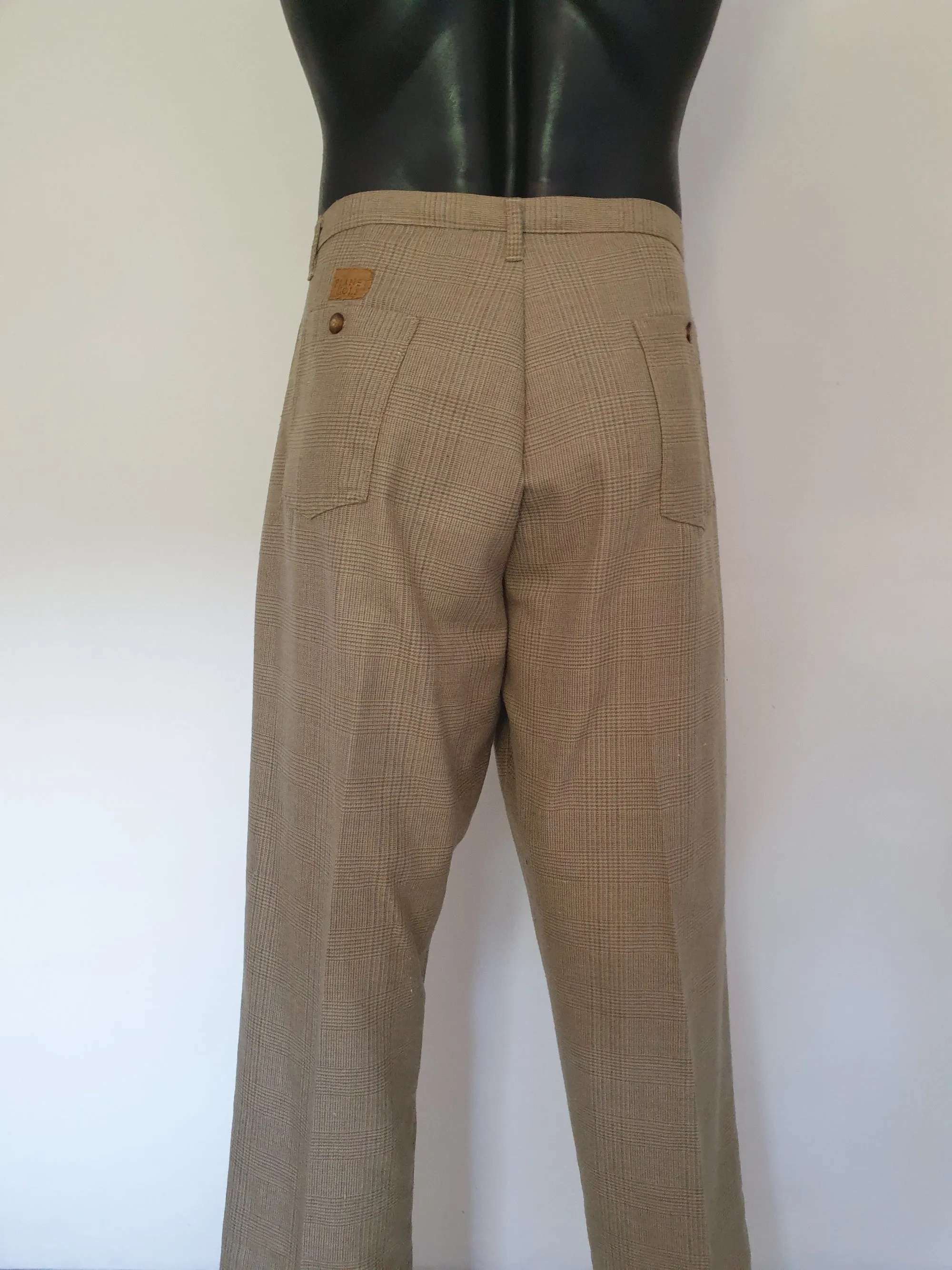 Beige & Green Glen Check Golf Pants by Planet Golf - XL