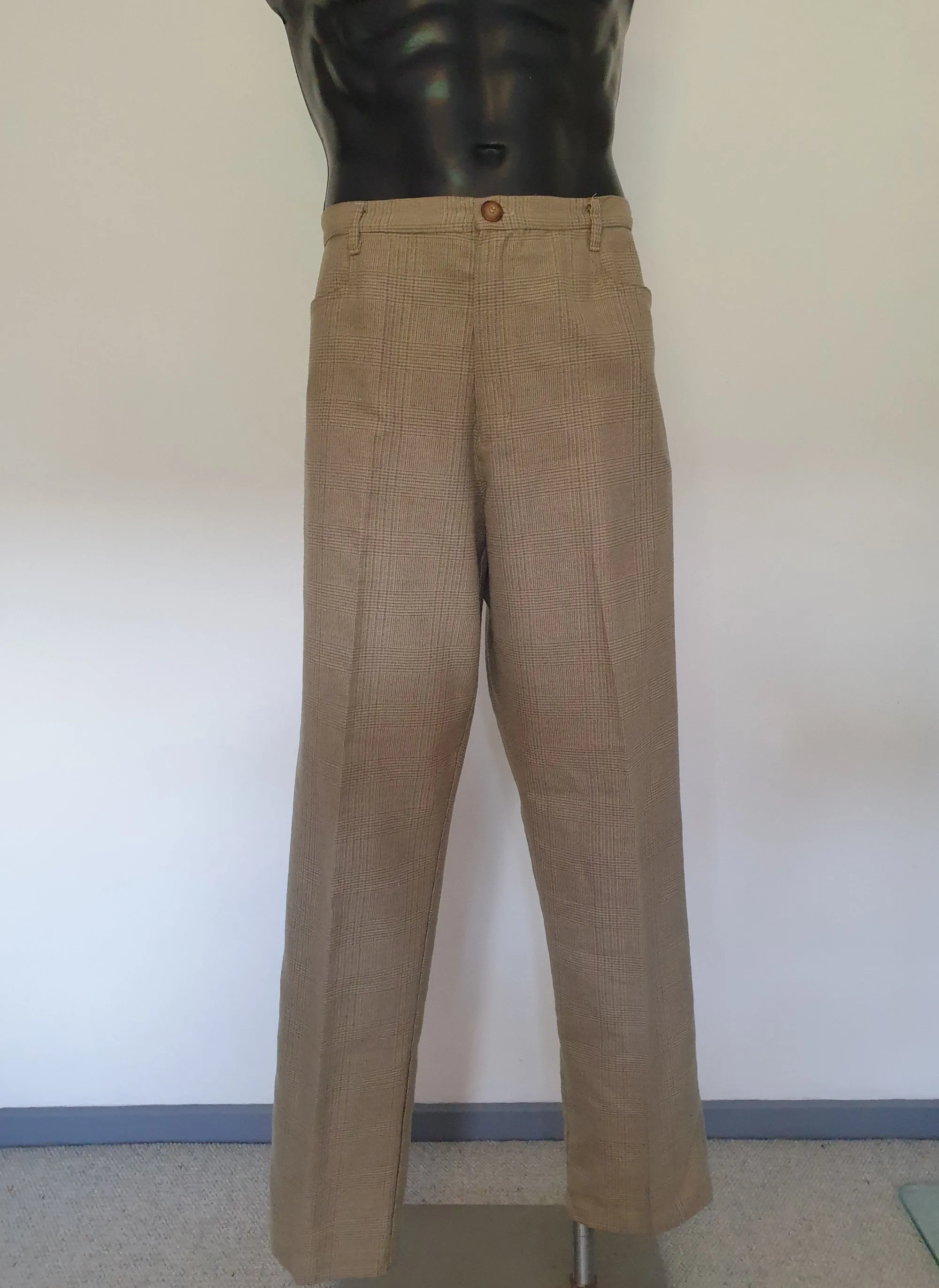 Beige & Green Glen Check Golf Pants by Planet Golf - XL