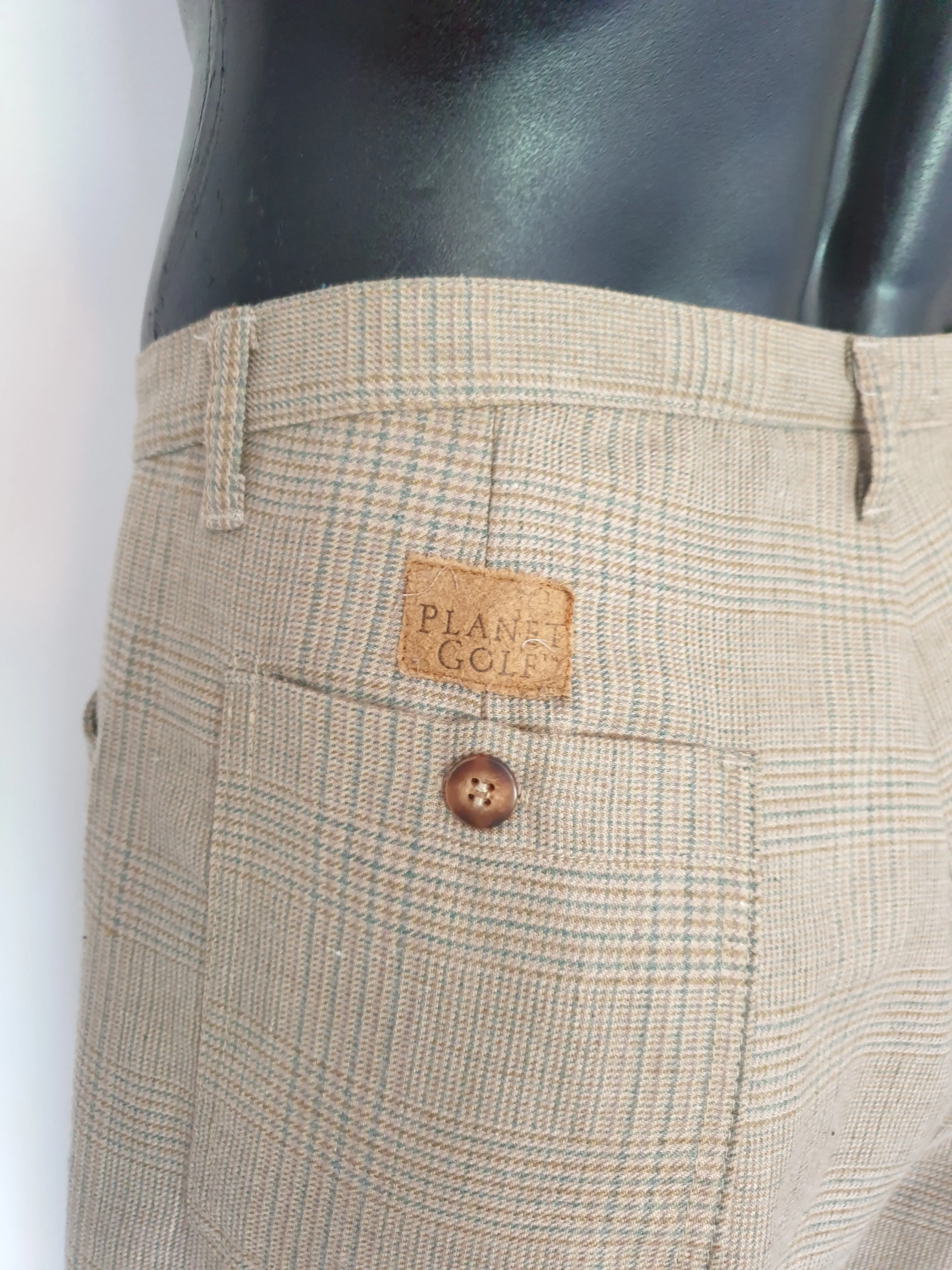 Beige & Green Glen Check Golf Pants by Planet Golf - XL