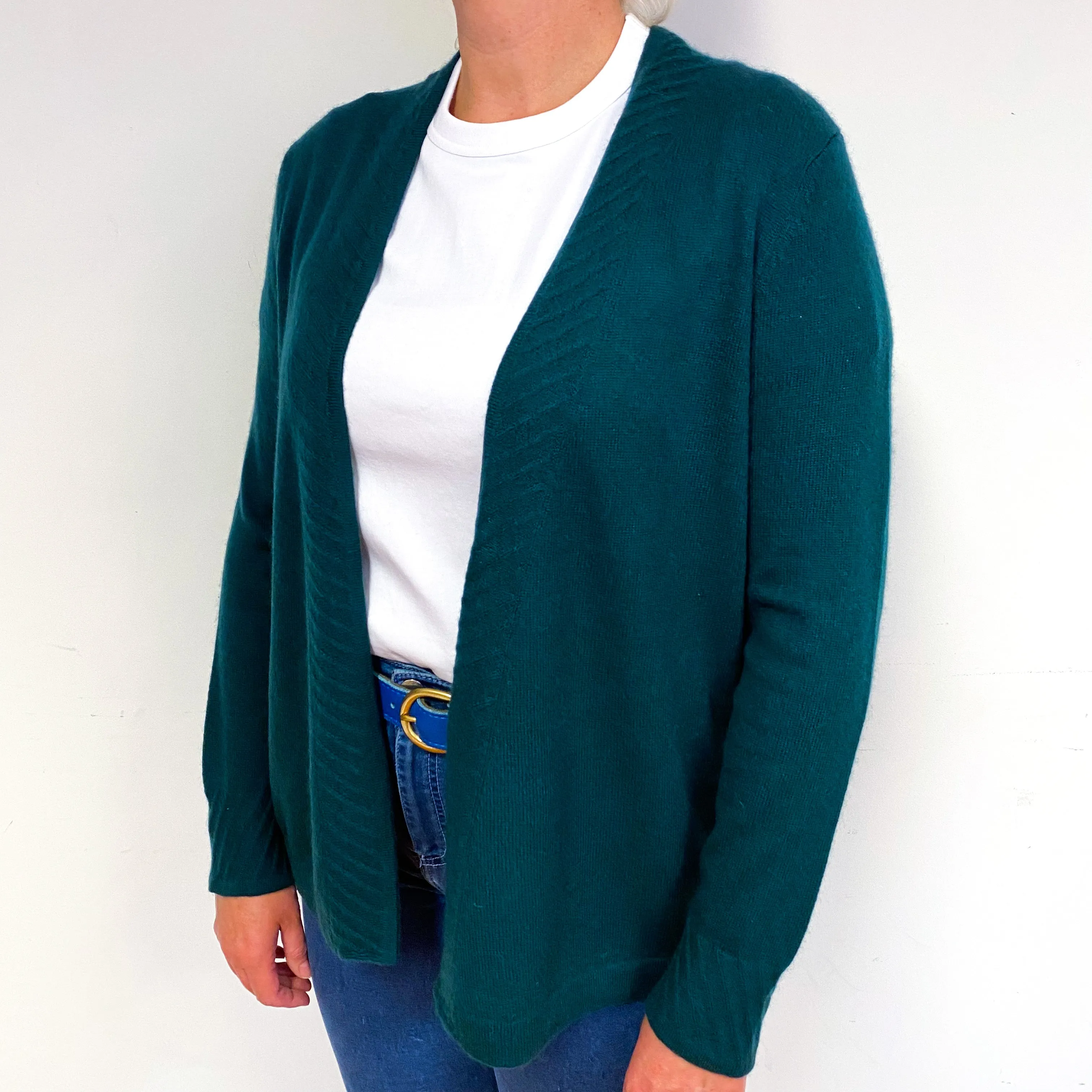 Bottle Green Cashmere Edge to Edge Cardigan Large