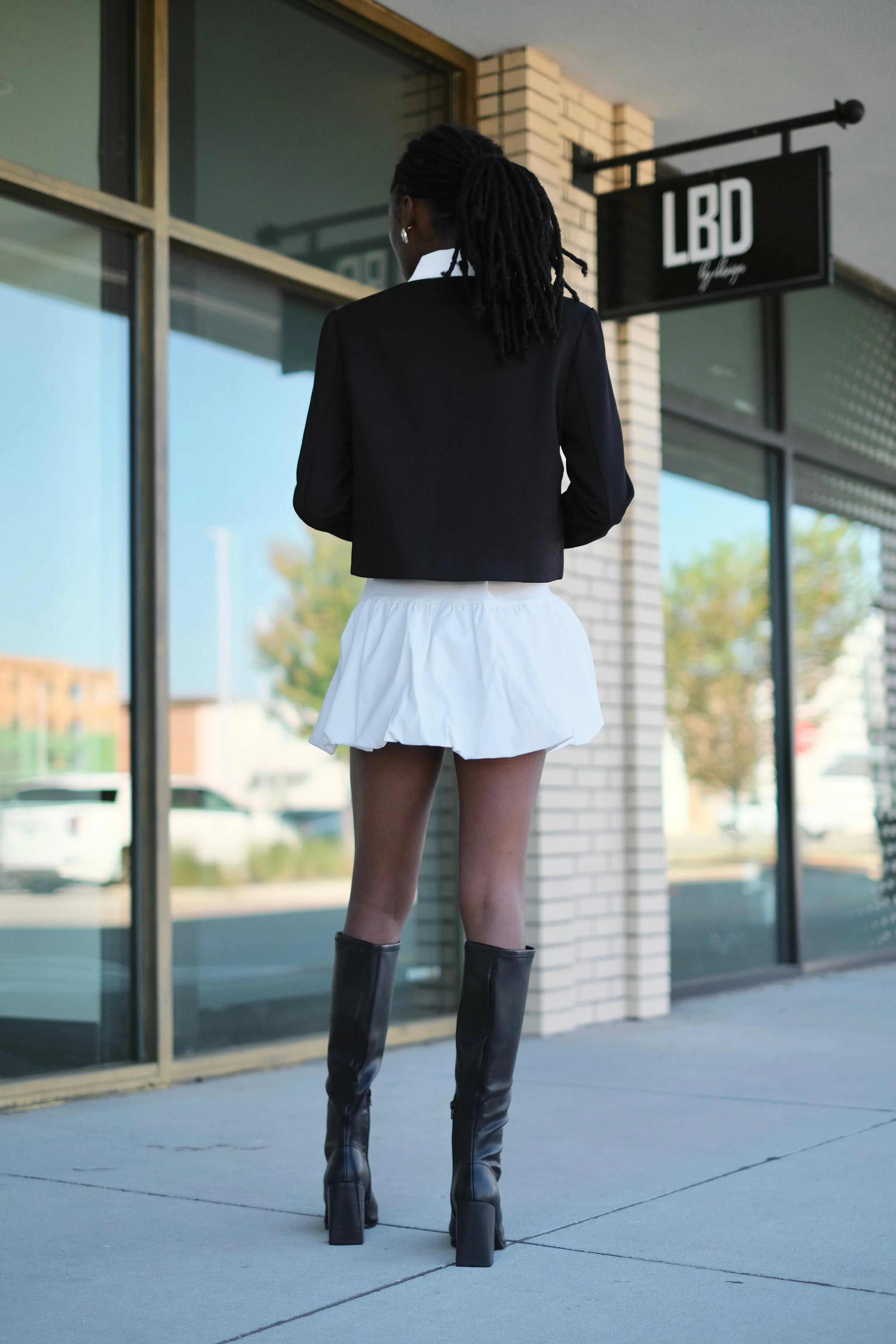 Bridgett White Bubble Flare Mini Skirt