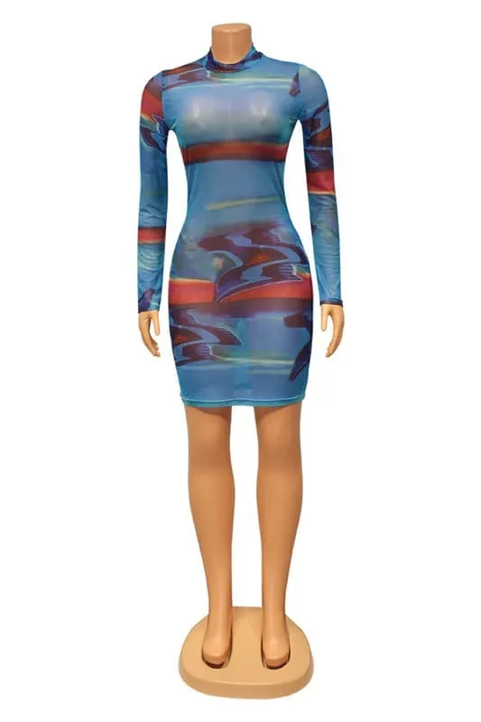 BY050 Tie Dye Mesh Mini Dress