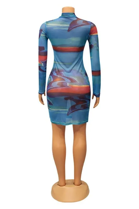 BY050 Tie Dye Mesh Mini Dress