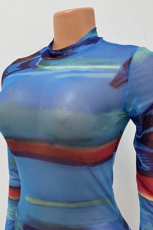 BY050 Tie Dye Mesh Mini Dress