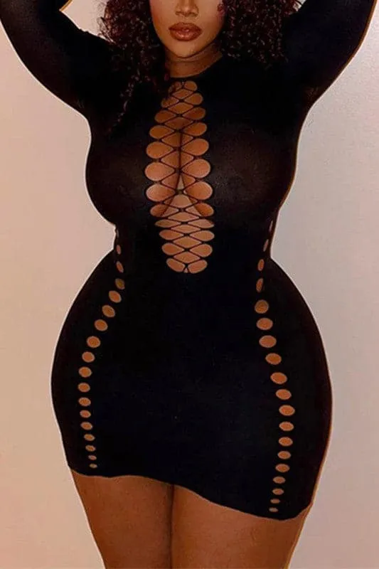 BZ369 Crochet Mesh Mini Dress