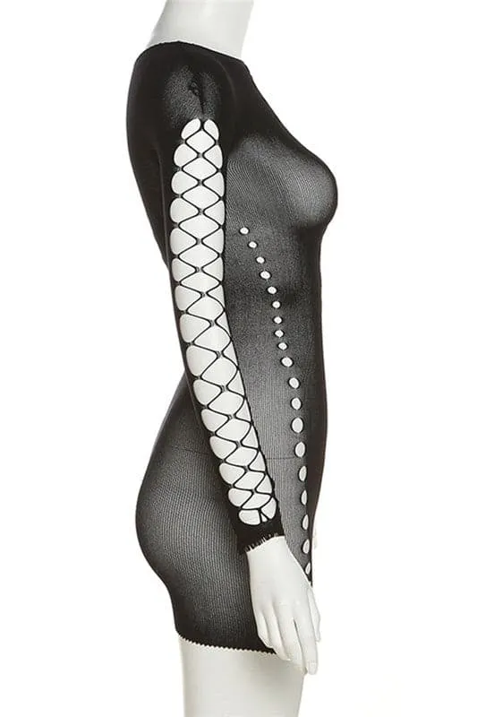 BZ369 Crochet Mesh Mini Dress