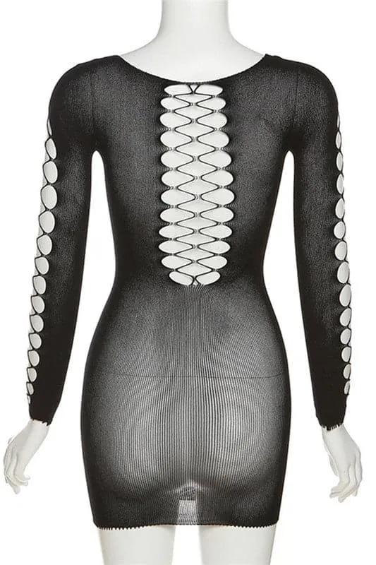 BZ369 Crochet Mesh Mini Dress