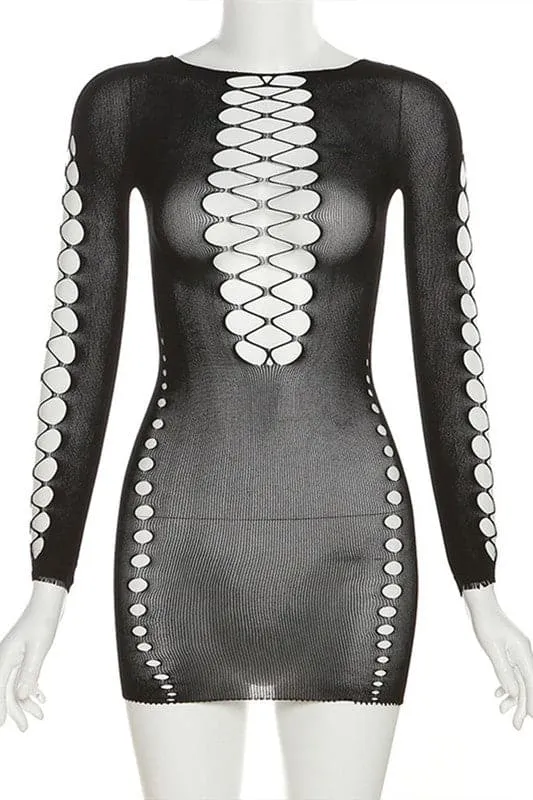 BZ369 Crochet Mesh Mini Dress