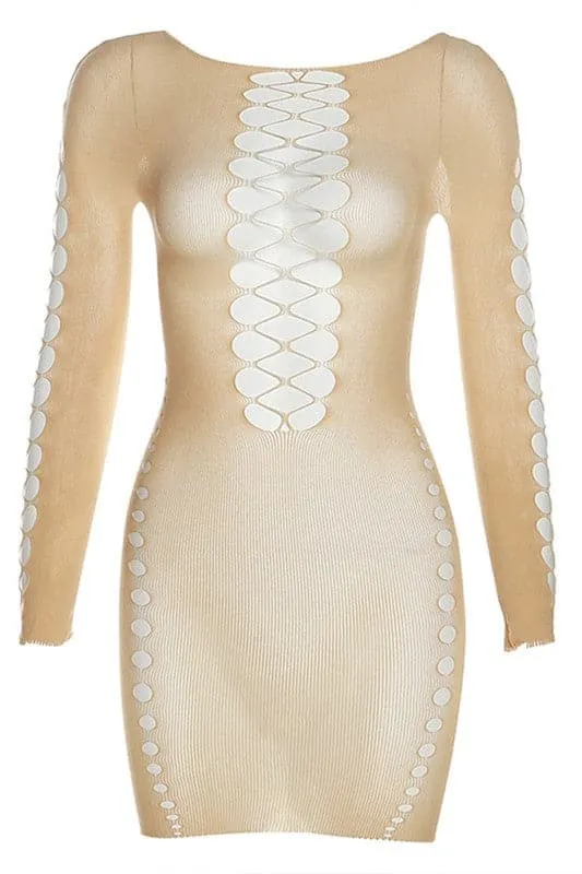 BZ369 Crochet Mesh Mini Dress
