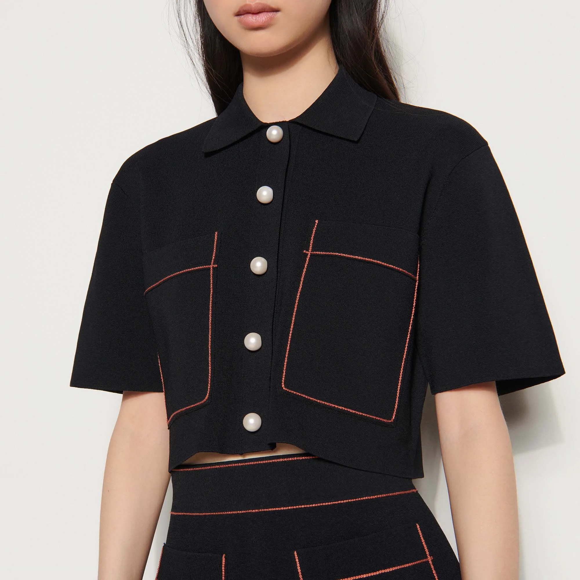 Cardigan court façon chemisette