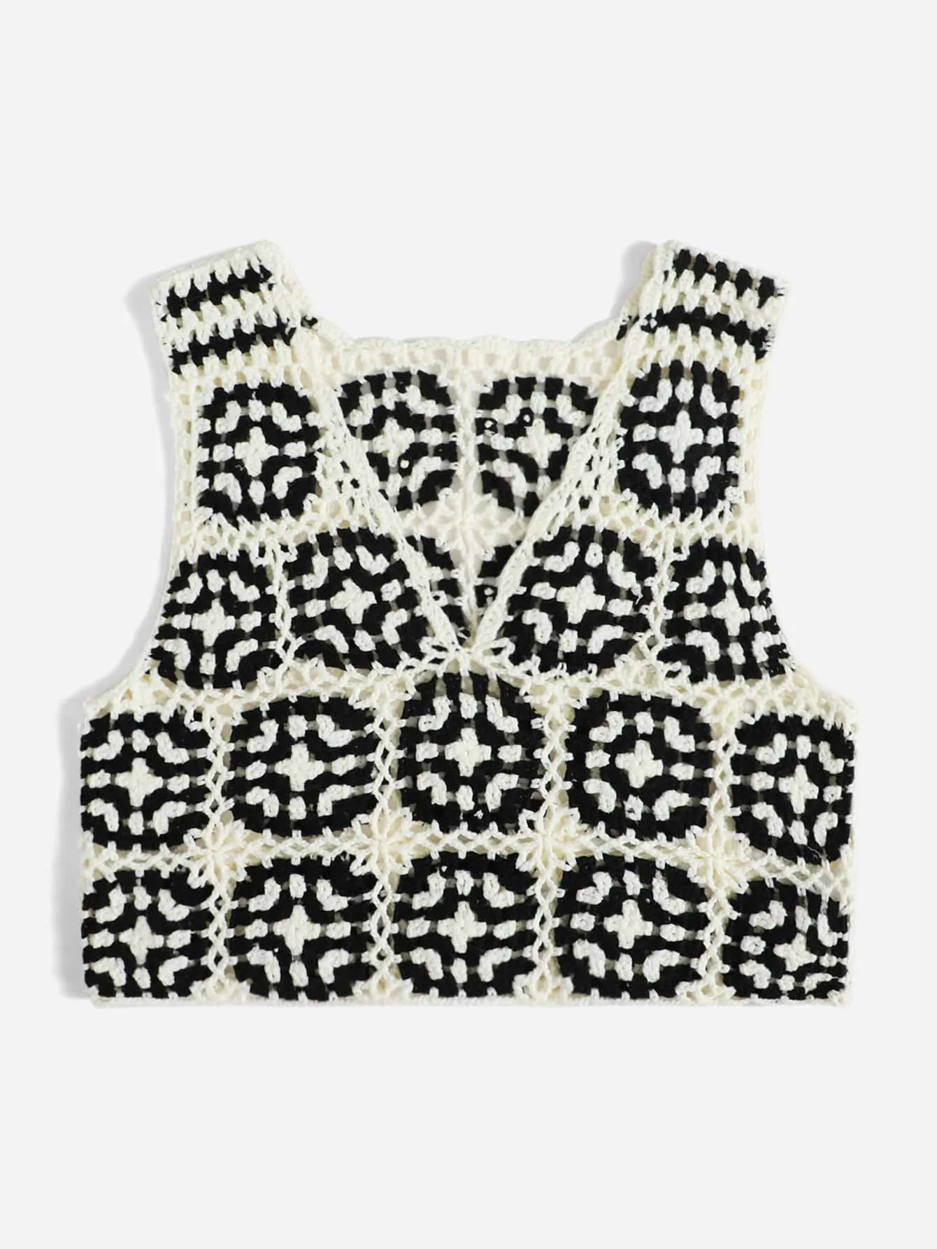Casual Graphic Sleeveless V Neck Crop Women Knit Top