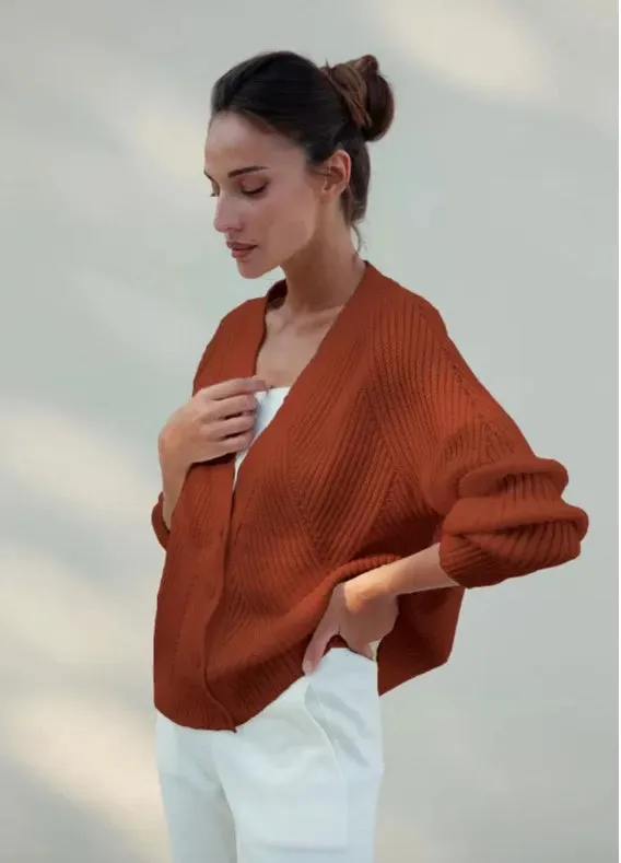 Cotton Rich Textured V-Neck Cardigan Geometria