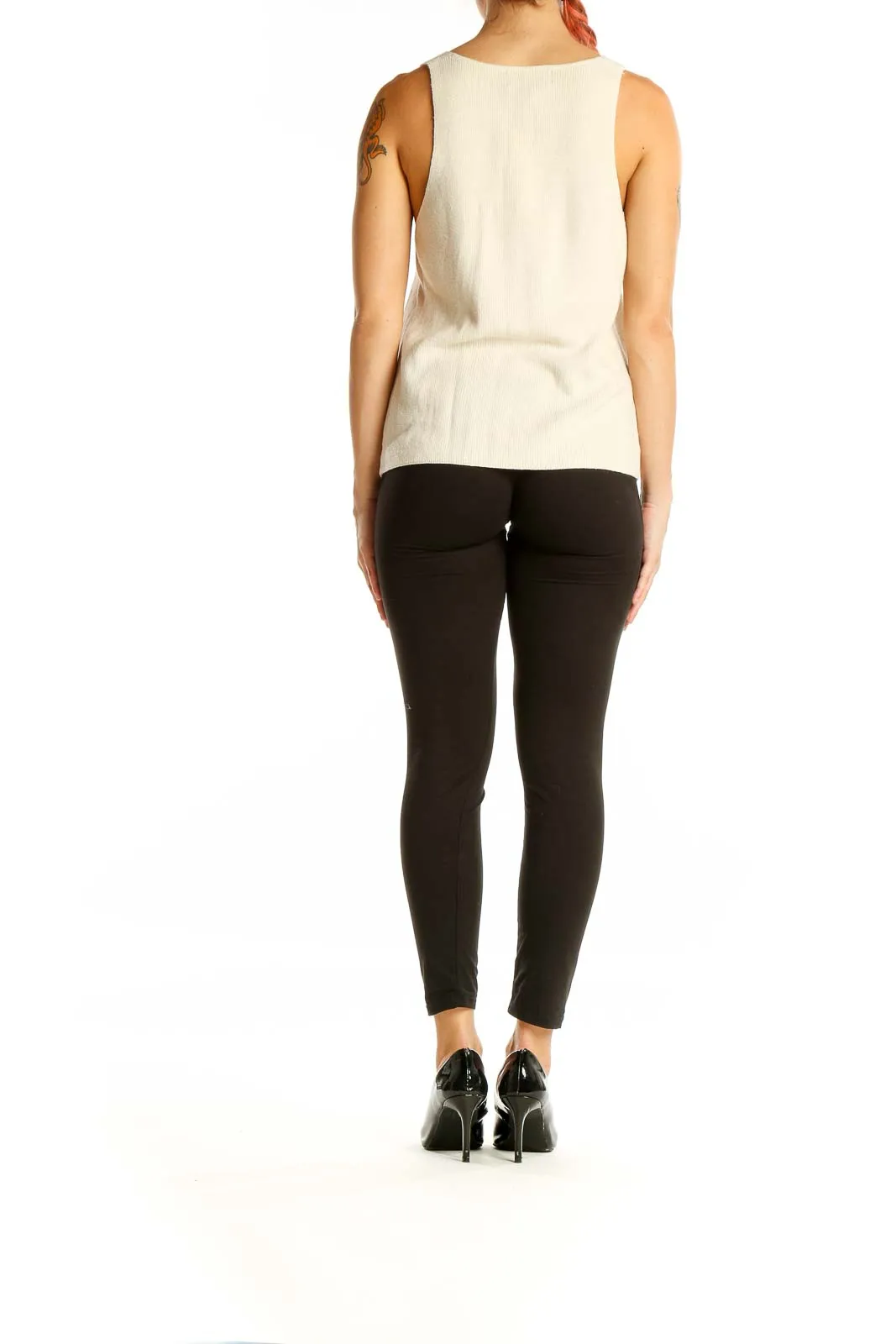 Cream V-Neck Sleeveless Knit Top