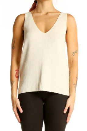 Cream V-Neck Sleeveless Knit Top