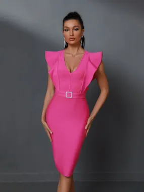 Elegant Bodycon Ruffle Pink Bodycon Dress