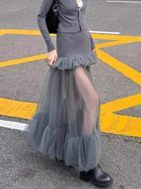 Faldas Mujer De Moda Summer Skirts for Women High Waist Patchwork Gauze Jupe Fashion Sexy Skirt Ruffles A-line Saia 27w303