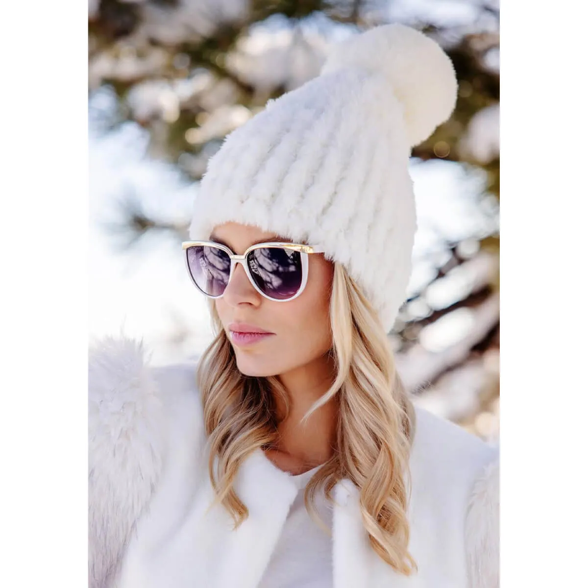 Faux Fur Poppy Pom Beanie Hat