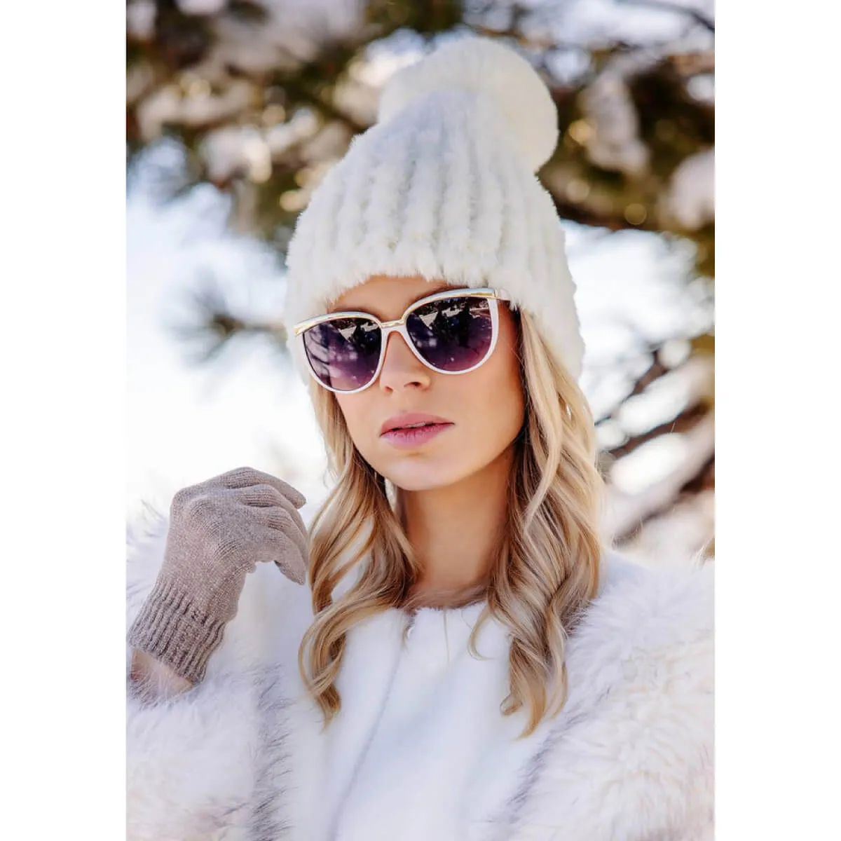 Faux Fur Poppy Pom Beanie Hat