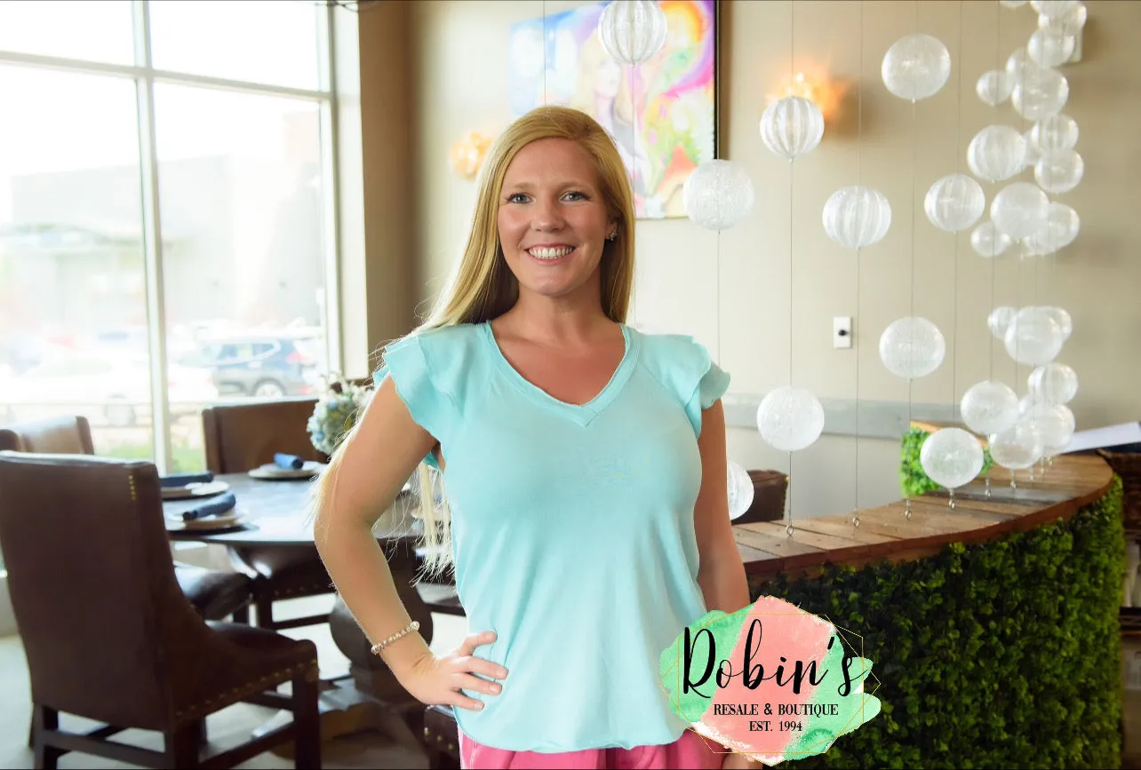 Flounced Sleeve V Neck Top