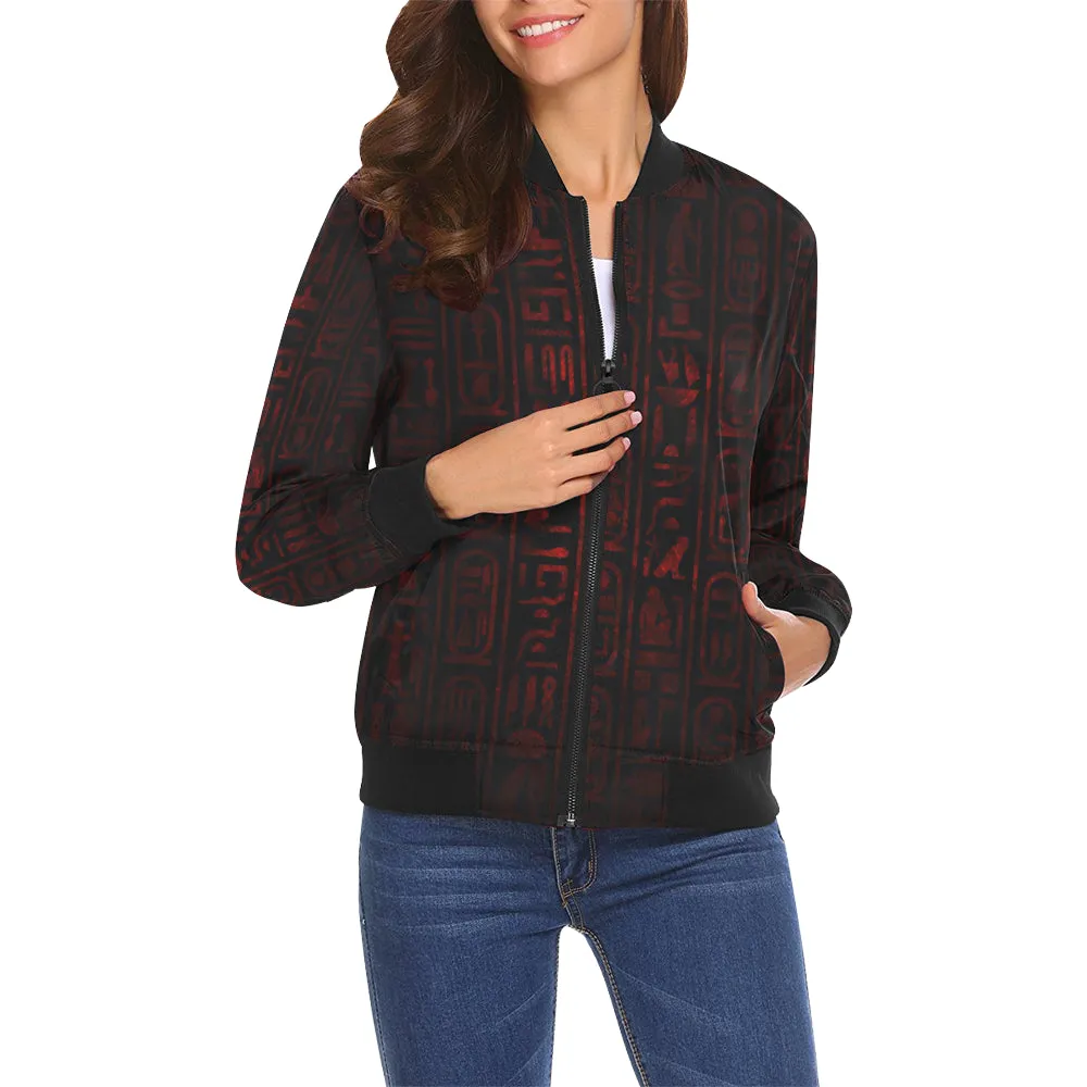 HIEROGLYH RED All Over Print Bomber Jacket for Women