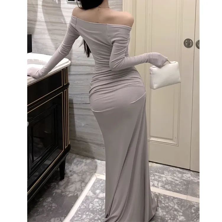 High Waist Floral Long Sleeve Slim Mermaid Dress