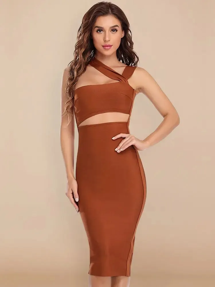 Hollow Out One Shoulder bandage bodycon dress