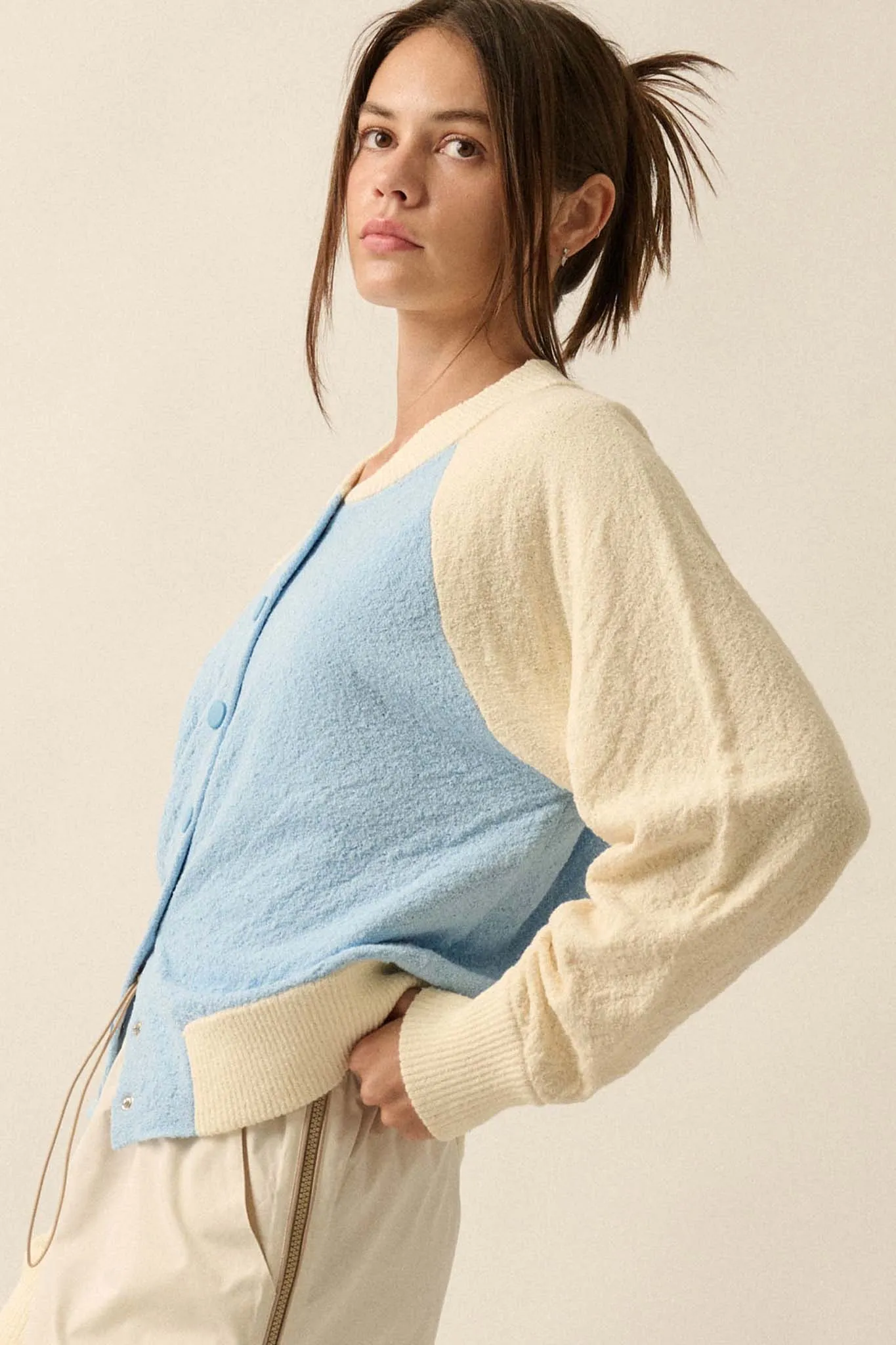 Home Run Colorblock Knit Varsity Bomber Jacket