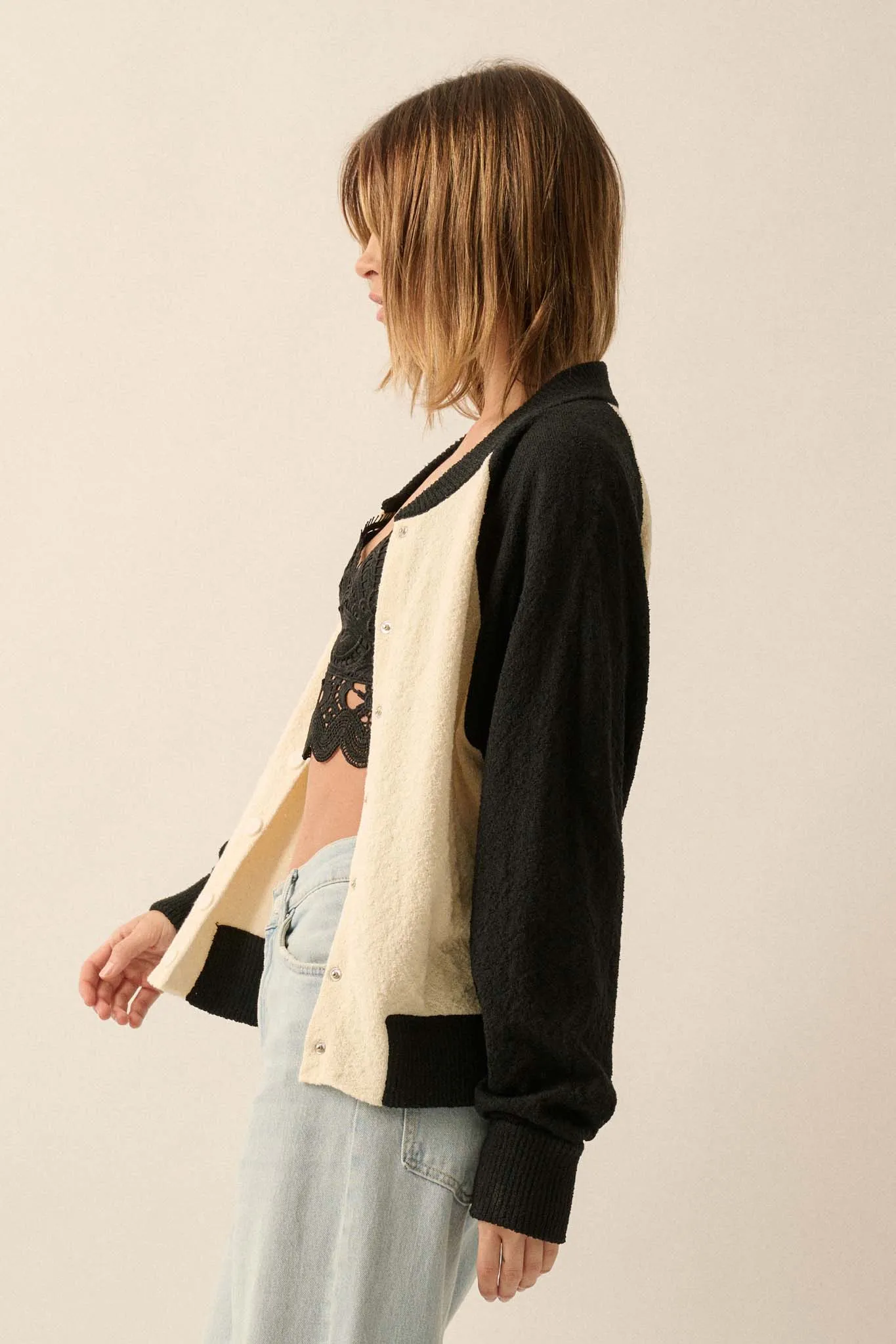 Home Run Colorblock Knit Varsity Bomber Jacket