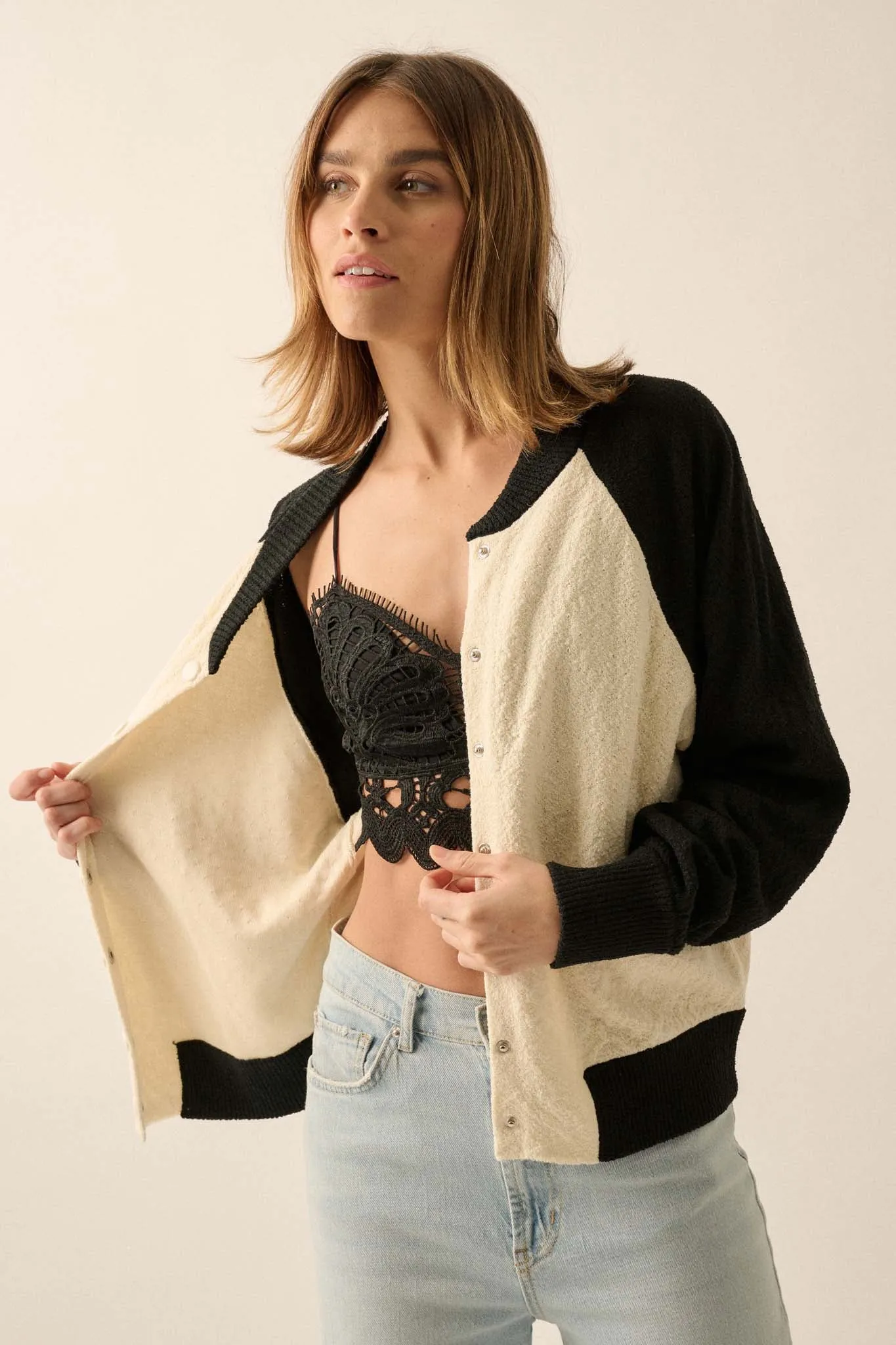 Home Run Colorblock Knit Varsity Bomber Jacket