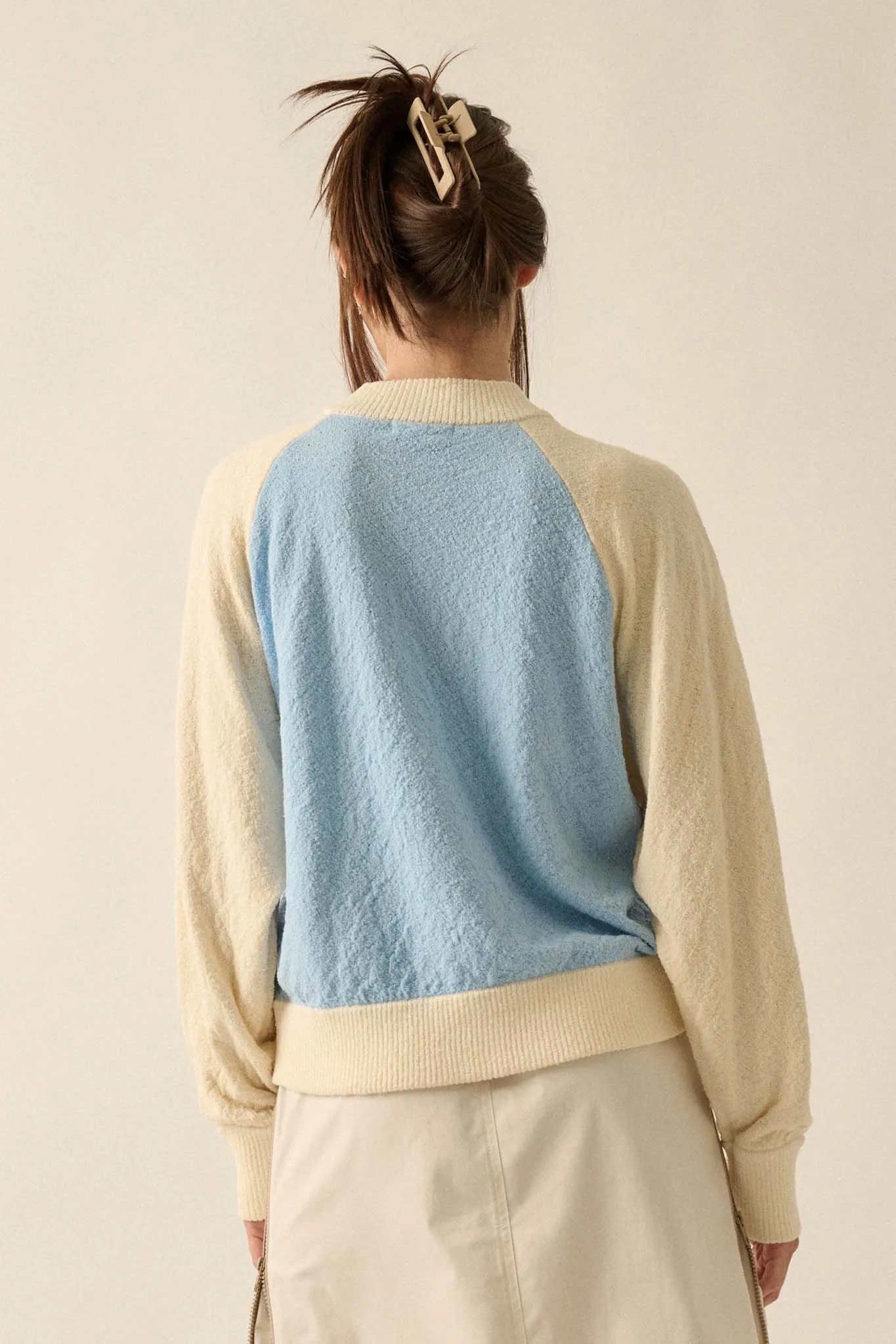 Home Run Colorblock Knit Varsity Bomber Jacket