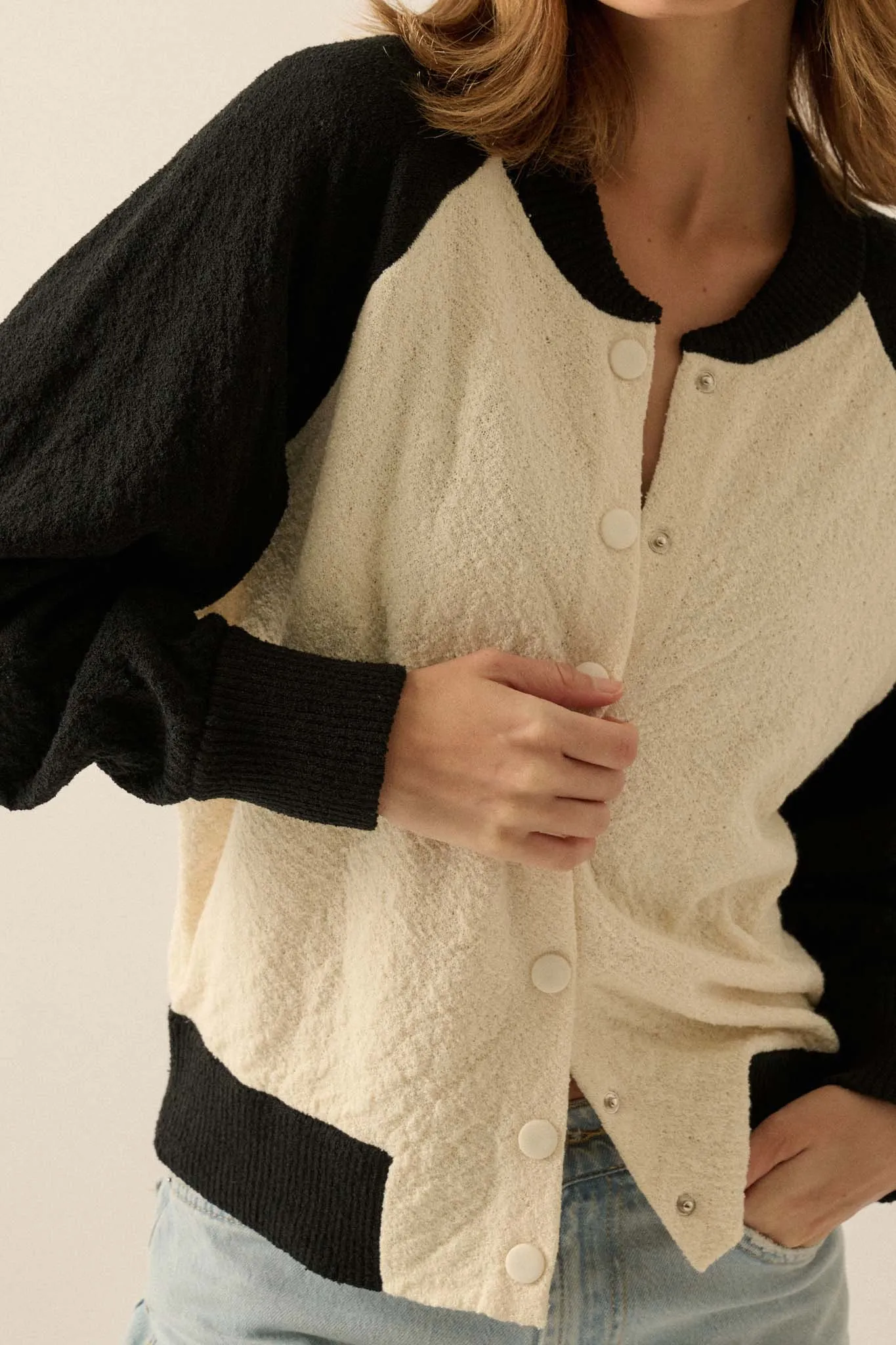 Home Run Colorblock Knit Varsity Bomber Jacket