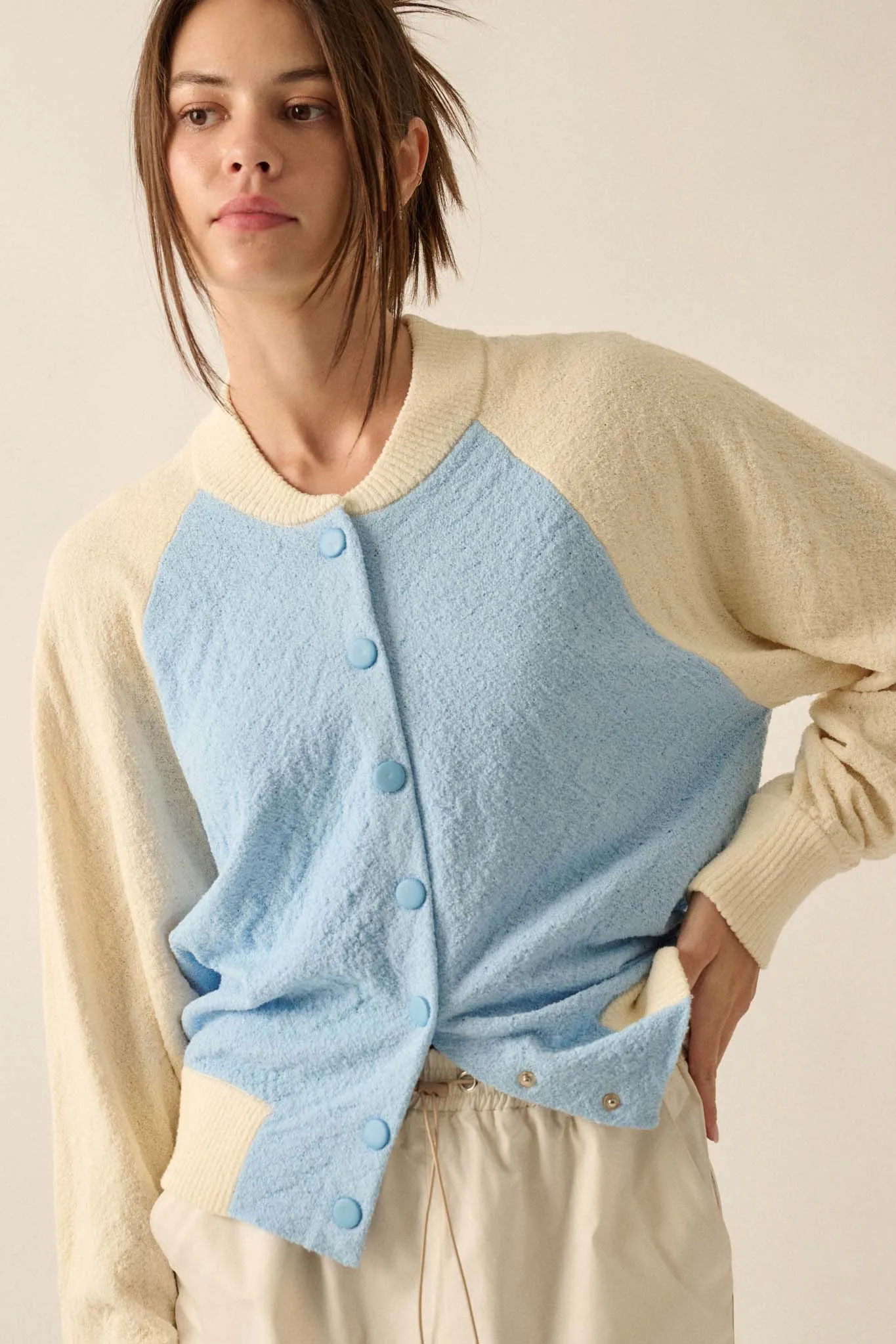 Home Run Colorblock Knit Varsity Bomber Jacket