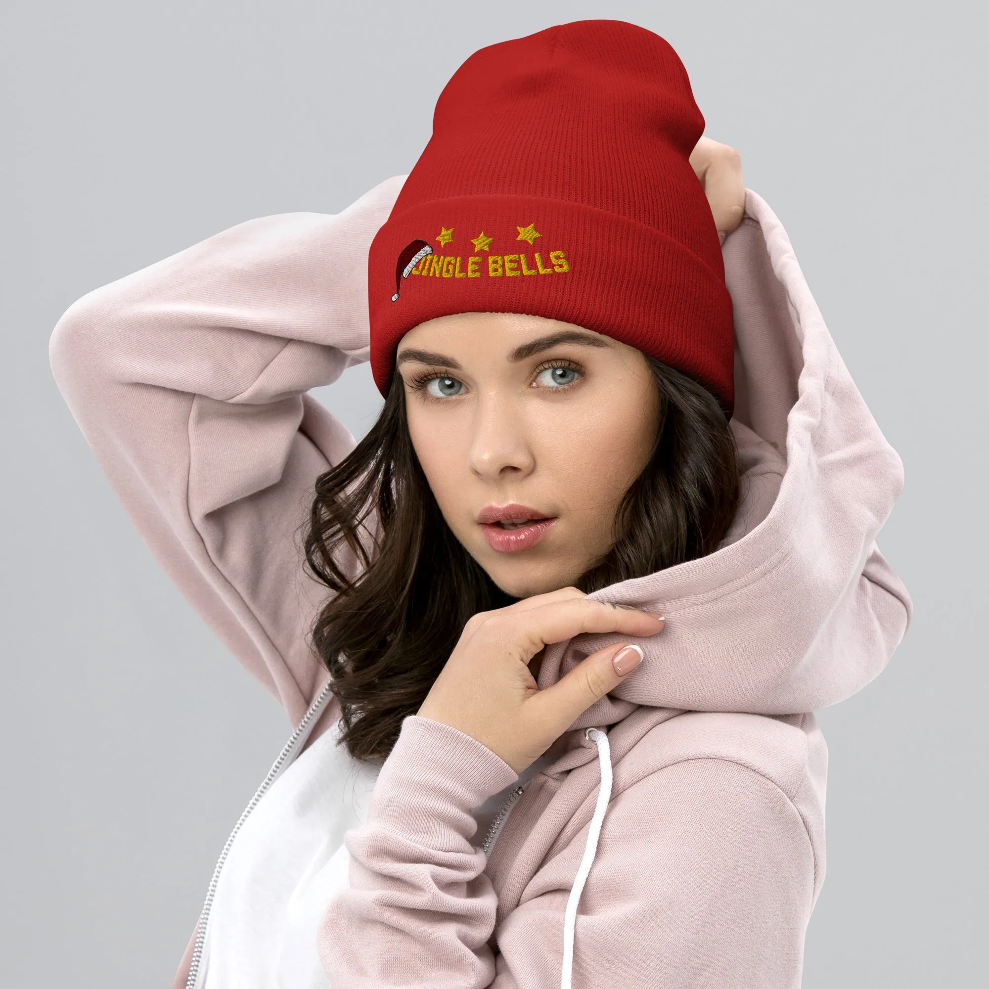 Jingle Bells Embroidered Beanie, Cozy Winter Hat, Festive Cuffed Beanie, Christmas Gift, Holiday Stocking Stuffer, Warm Xmas Hat