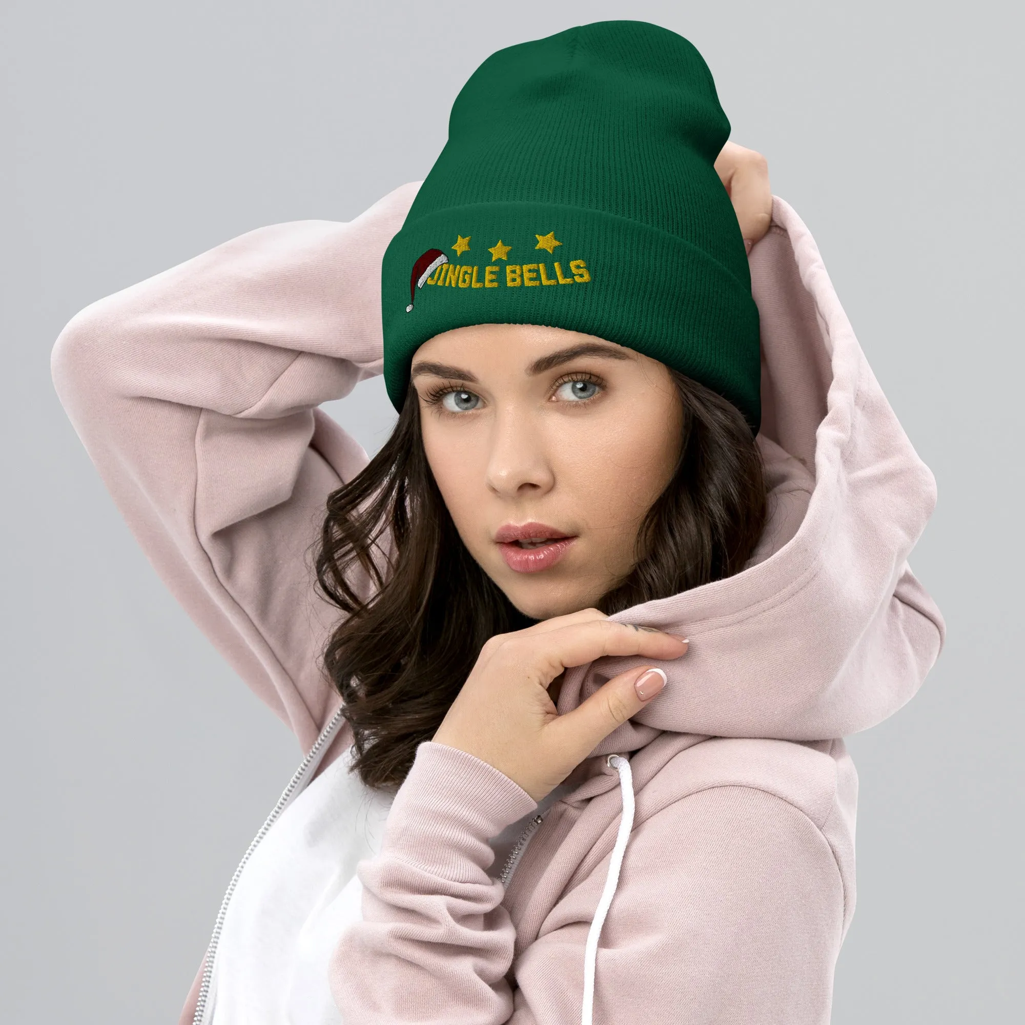 Jingle Bells Embroidered Beanie, Cozy Winter Hat, Festive Cuffed Beanie, Christmas Gift, Holiday Stocking Stuffer, Warm Xmas Hat