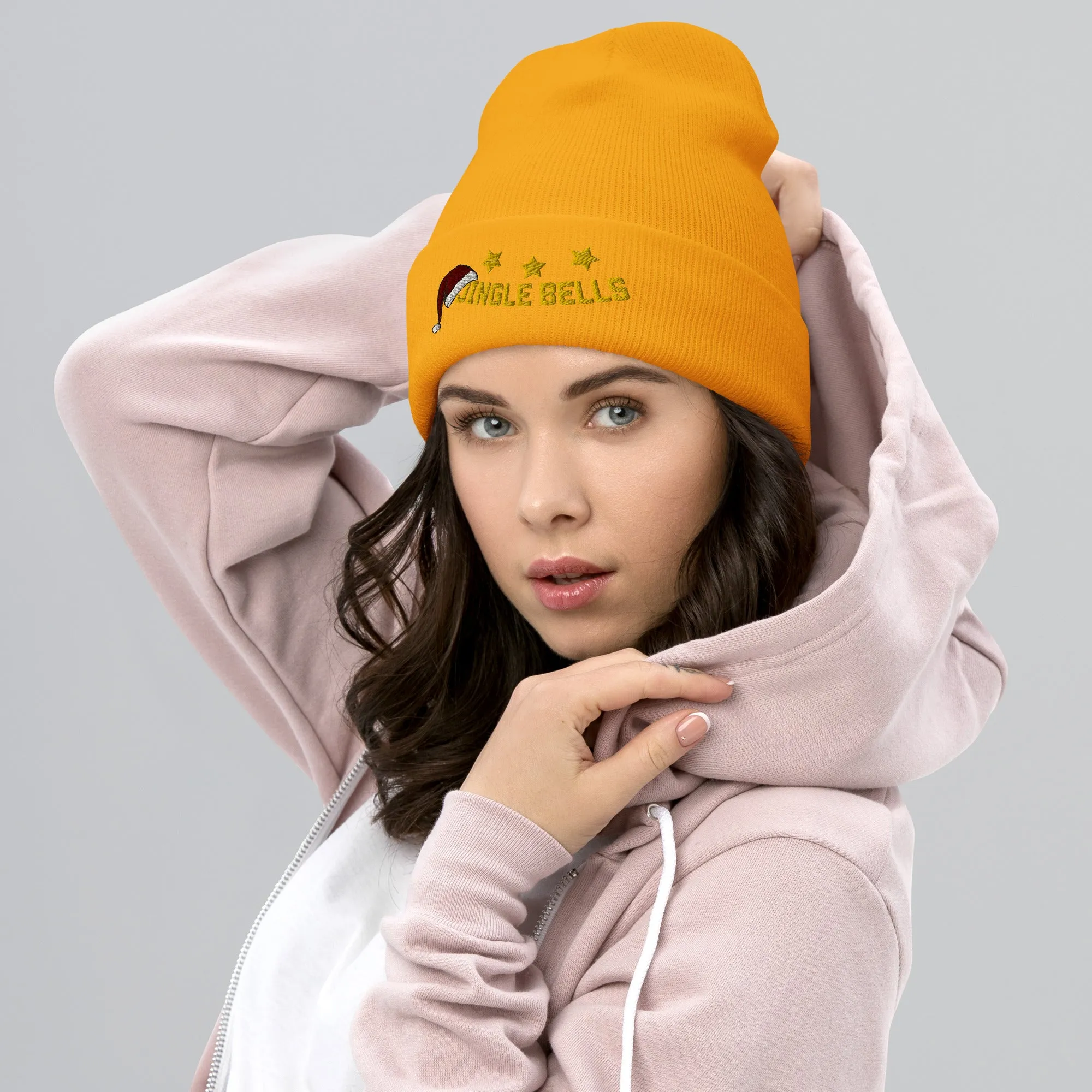 Jingle Bells Embroidered Beanie, Cozy Winter Hat, Festive Cuffed Beanie, Christmas Gift, Holiday Stocking Stuffer, Warm Xmas Hat