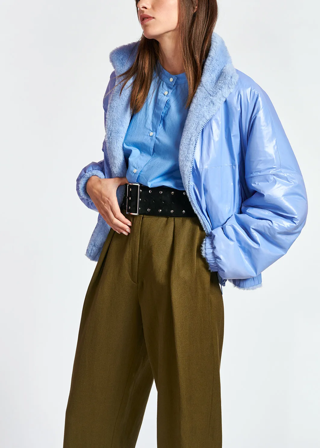 Light blue reversible bomber jacket