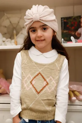 Little Toddler Girls Taupe Contrast Diamond Knit Sleeveless Top Vest