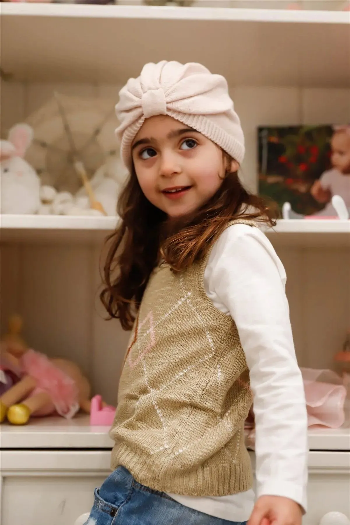 Little Toddler Girls Taupe Contrast Diamond Knit Sleeveless Top Vest