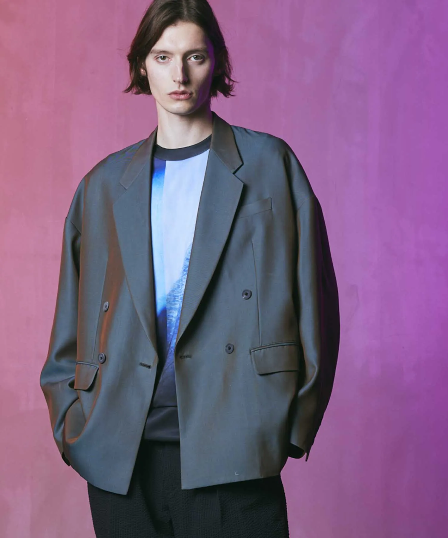 Lyocell Twill Chambray Prime-Over Double Tailored Jacket