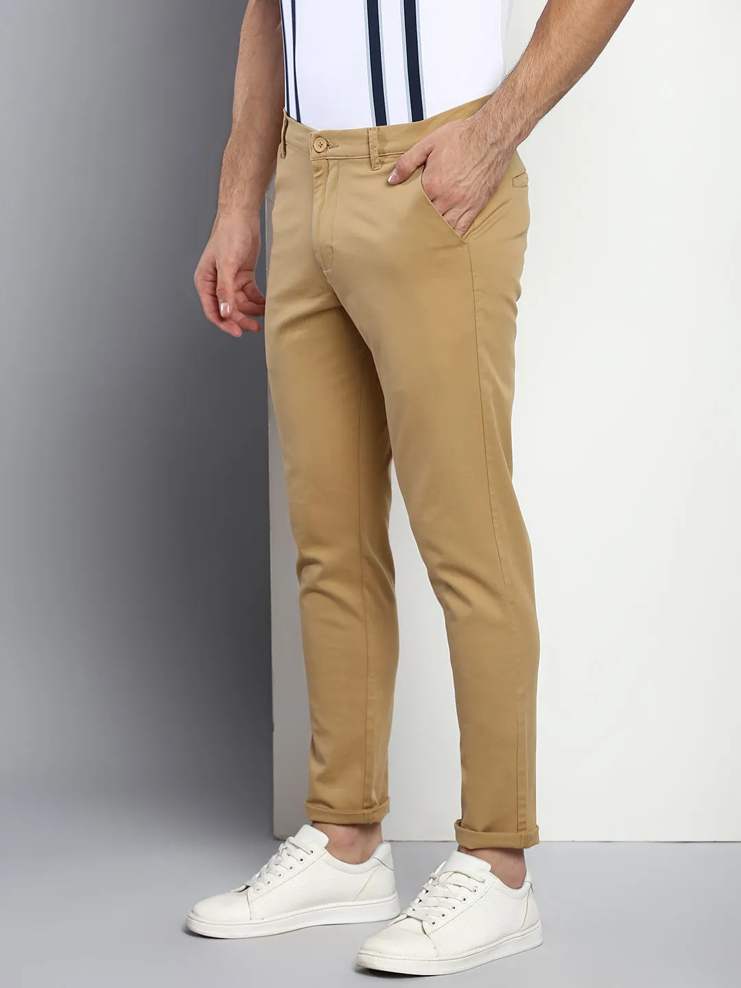 Men's Tapered Fit Cotton Chinos (Dark Khaki)