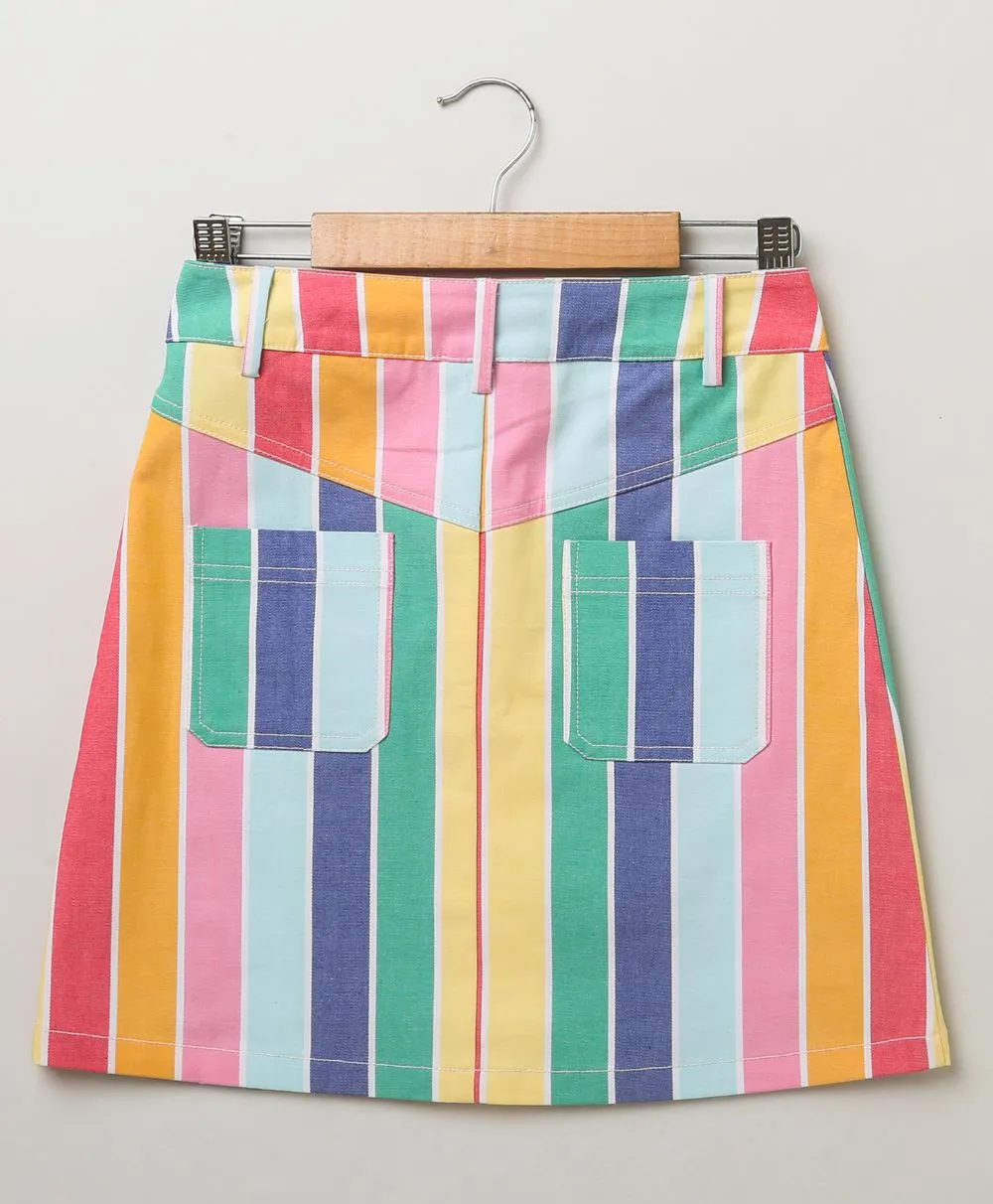 Mint Green Cotton Shirt Rainbow Striped Skirt