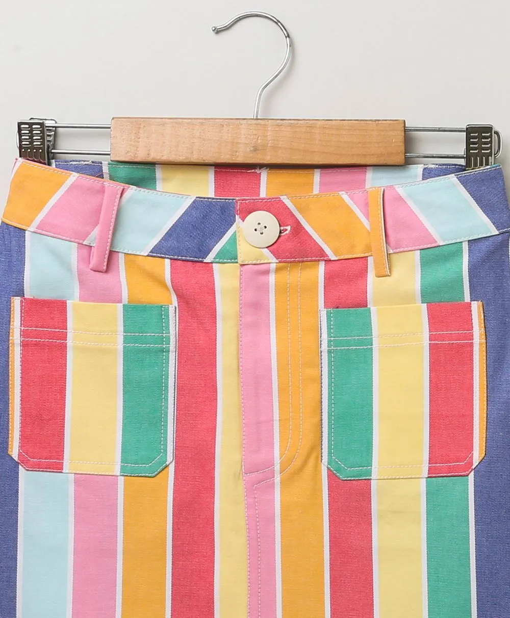 Mint Green Cotton Shirt Rainbow Striped Skirt