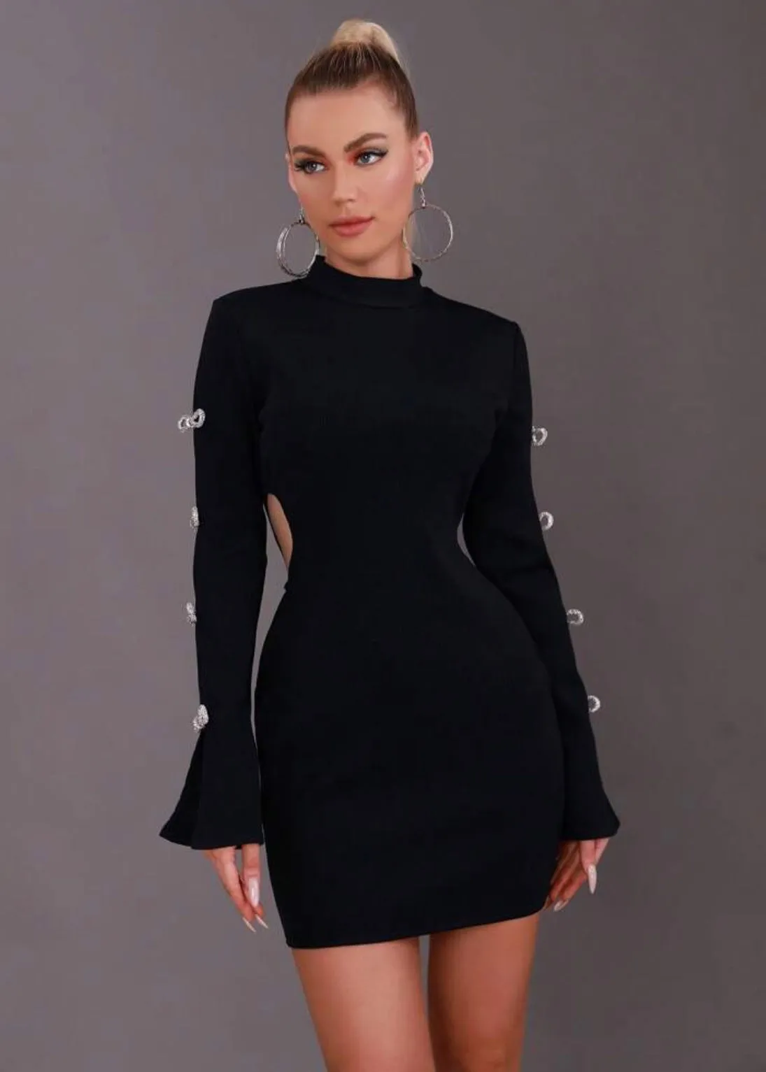 Mock Neck Cut Out Side Bodycon Dress