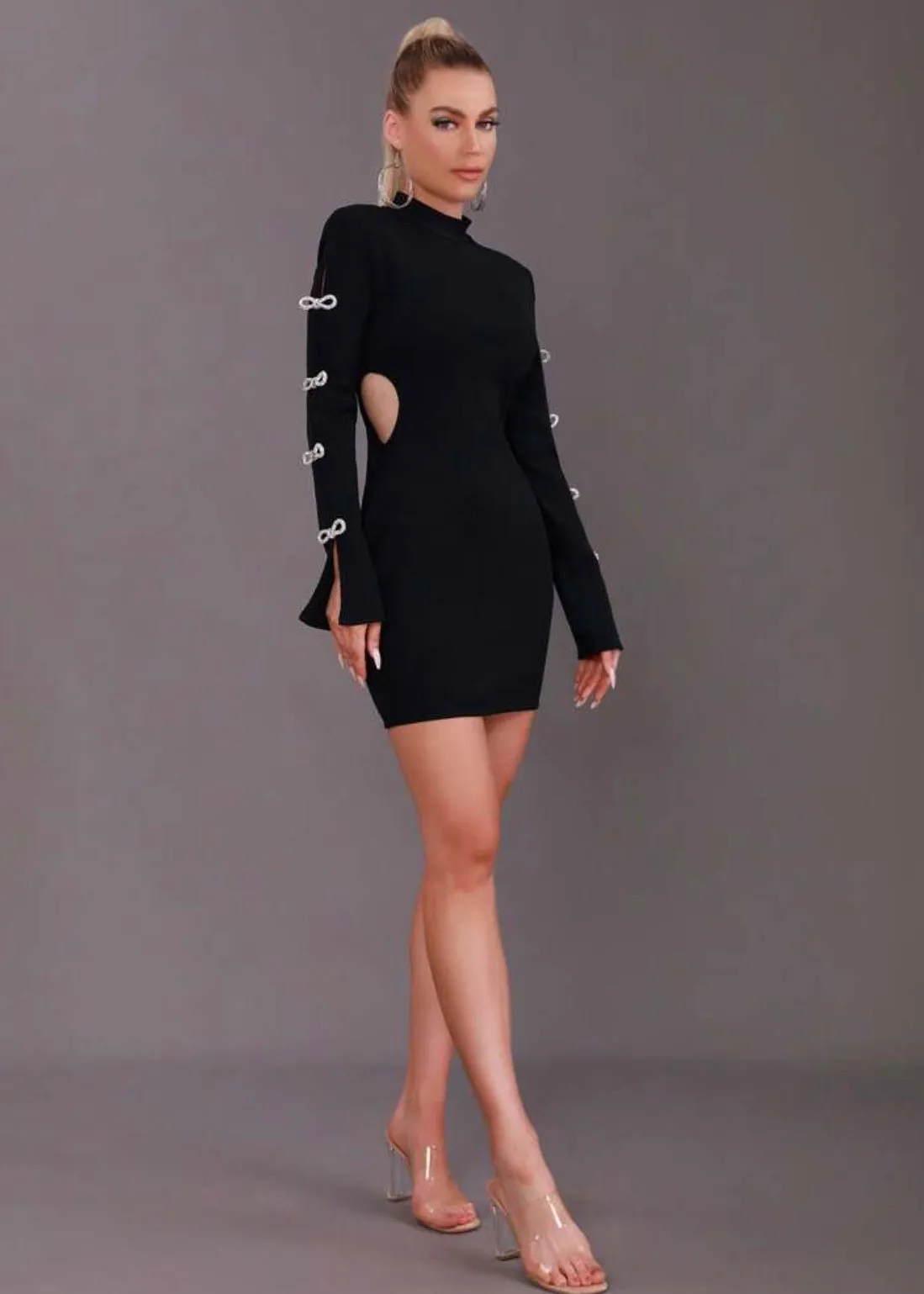 Mock Neck Cut Out Side Bodycon Dress