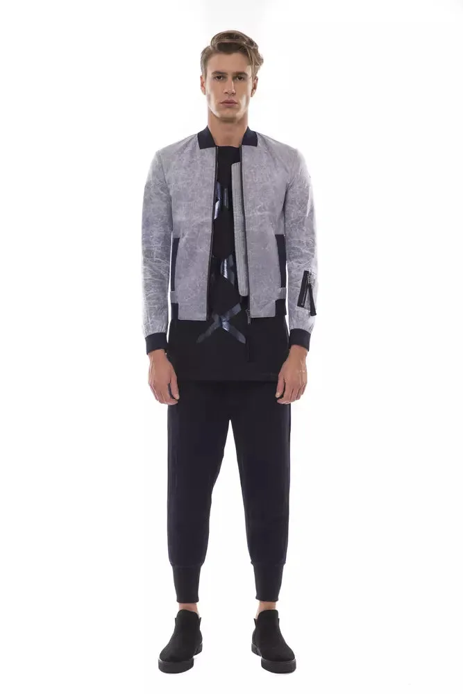 Nicolo Tonetto Gray Polyester Men's Bomber Jacket